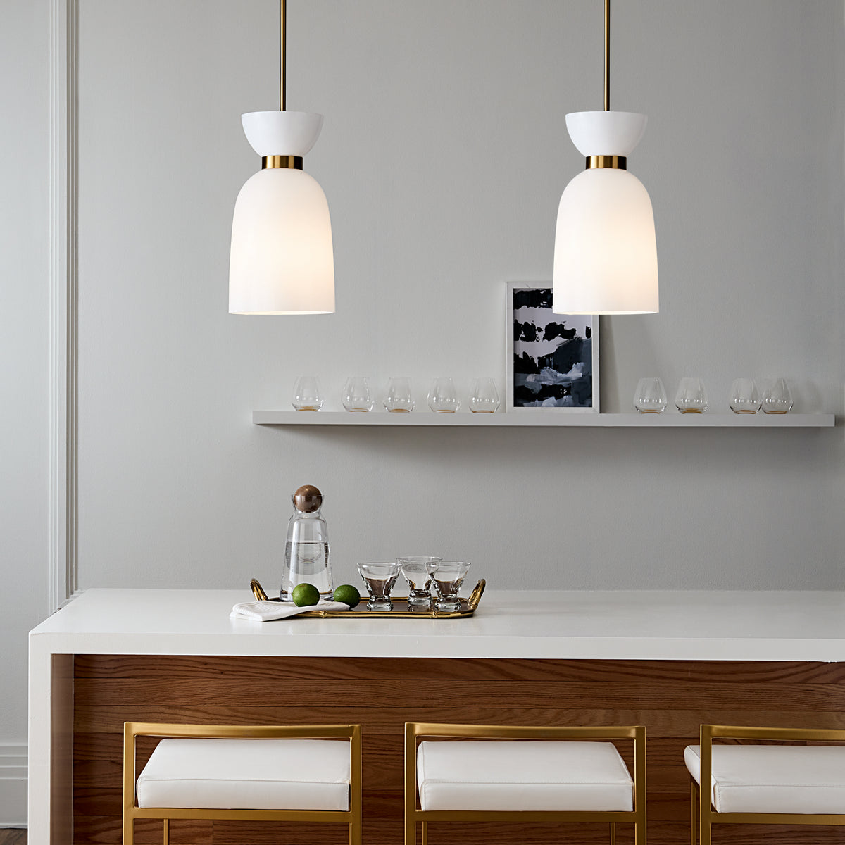 Londyn One Light Pendant in Burnished Brass with Milk White Glass