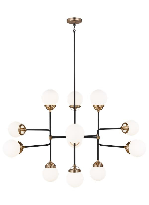 Lustre de café à 12 lumières en laiton satiné