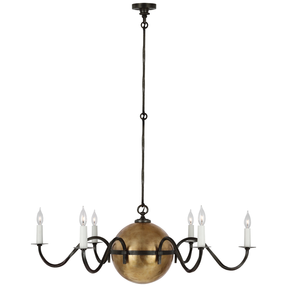 Ancram LED Chandelier in Natural Brass and Aged Iron