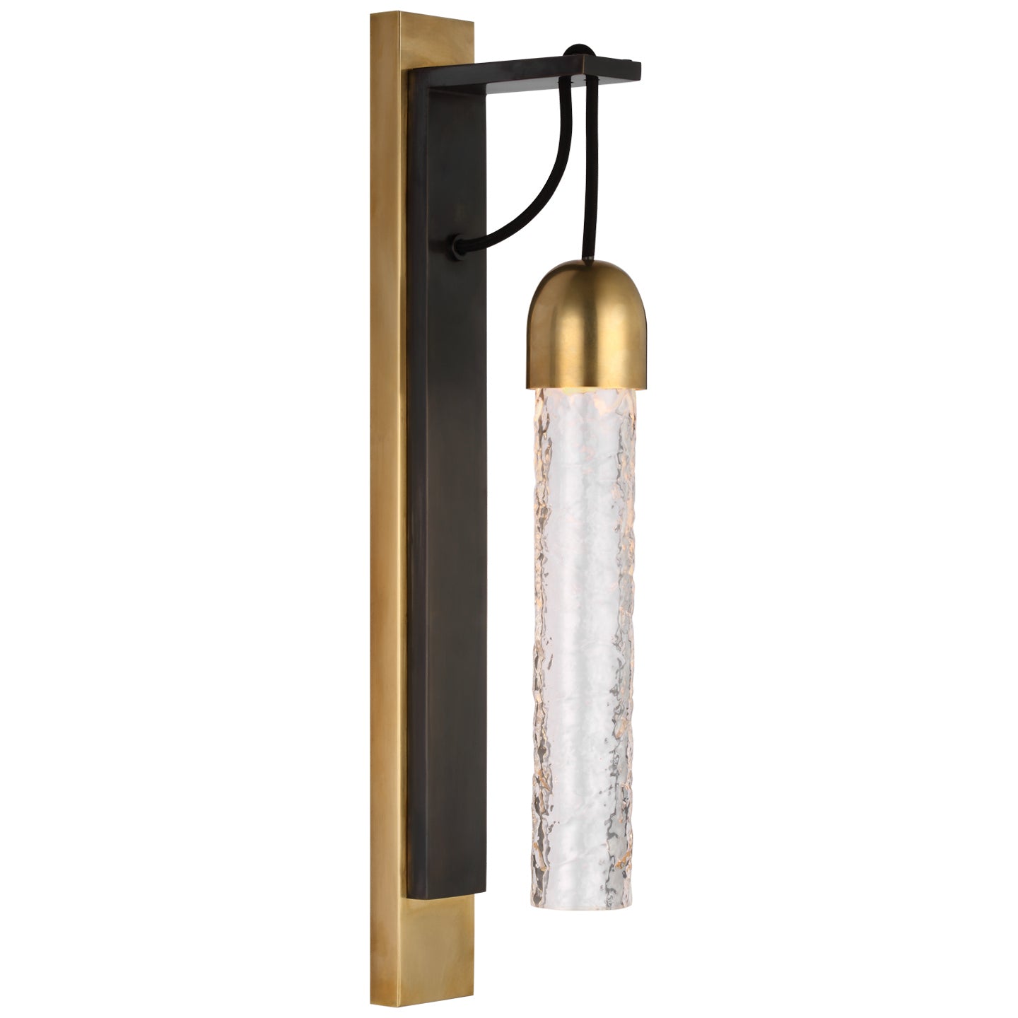 Reve Medium Tube Sconce in Bronze and Soft Brass with Clear Wavy Glass