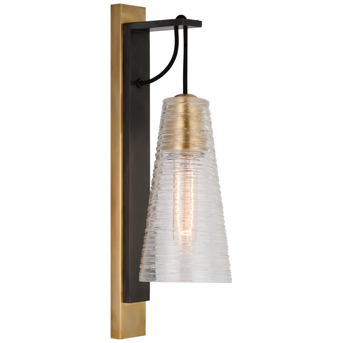 Reve Medium Tube Sconce in Bronze and Soft Brass with Clear Wavy Glass