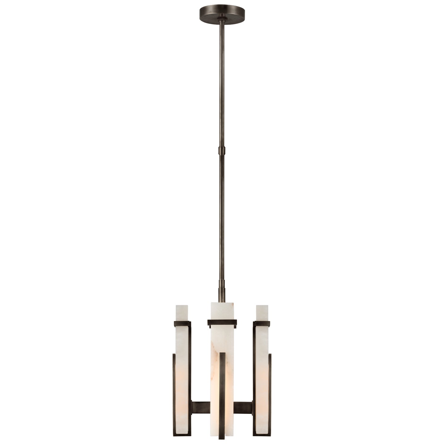 Malik Small Chandelier in Hand-Rubbed Antique Brass with Alabaster.