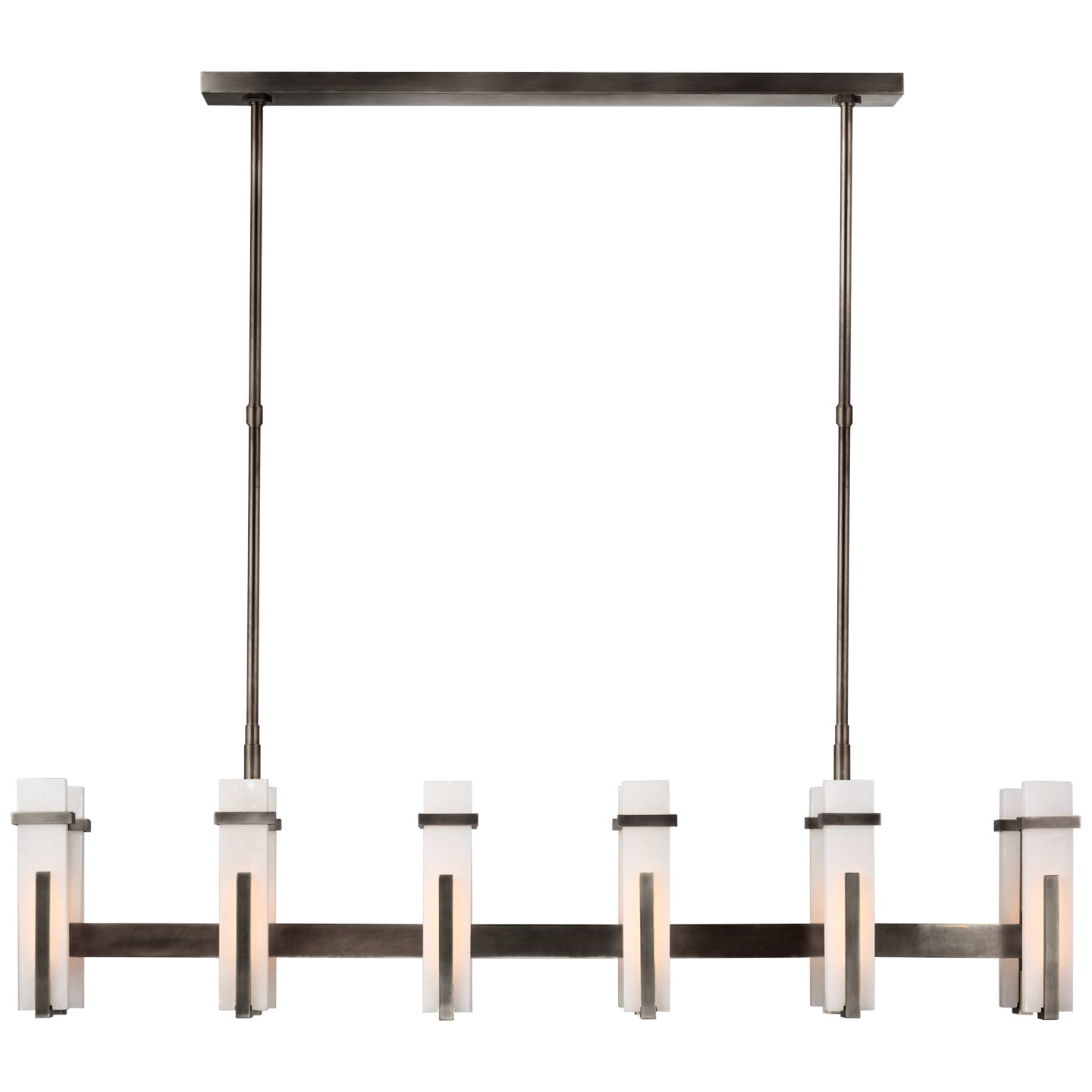 Malik Large Linear Chandelier in Hand-Rubbed Antique Brass with Alabaster