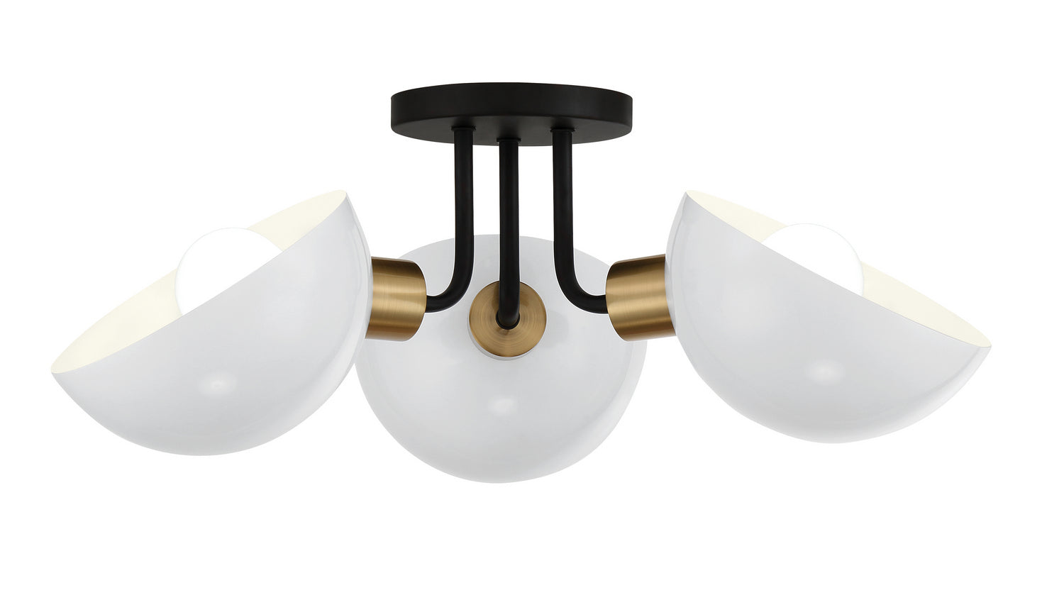 Gigi Three Light Semi Flush Mount in Black + Aged Brass
