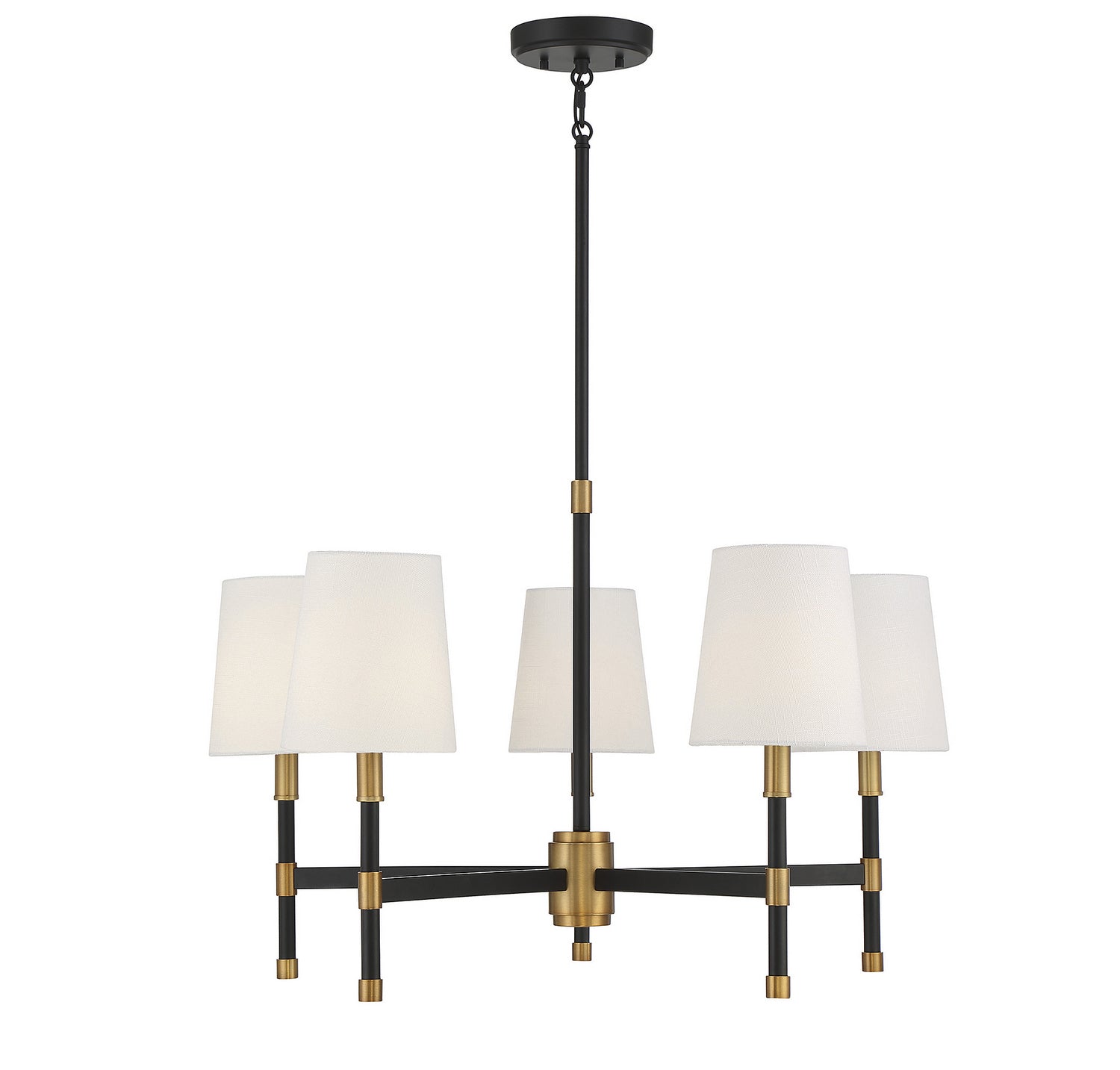 Lustre Brody à cinq lumières en noir mat avec des accents en laiton chaud