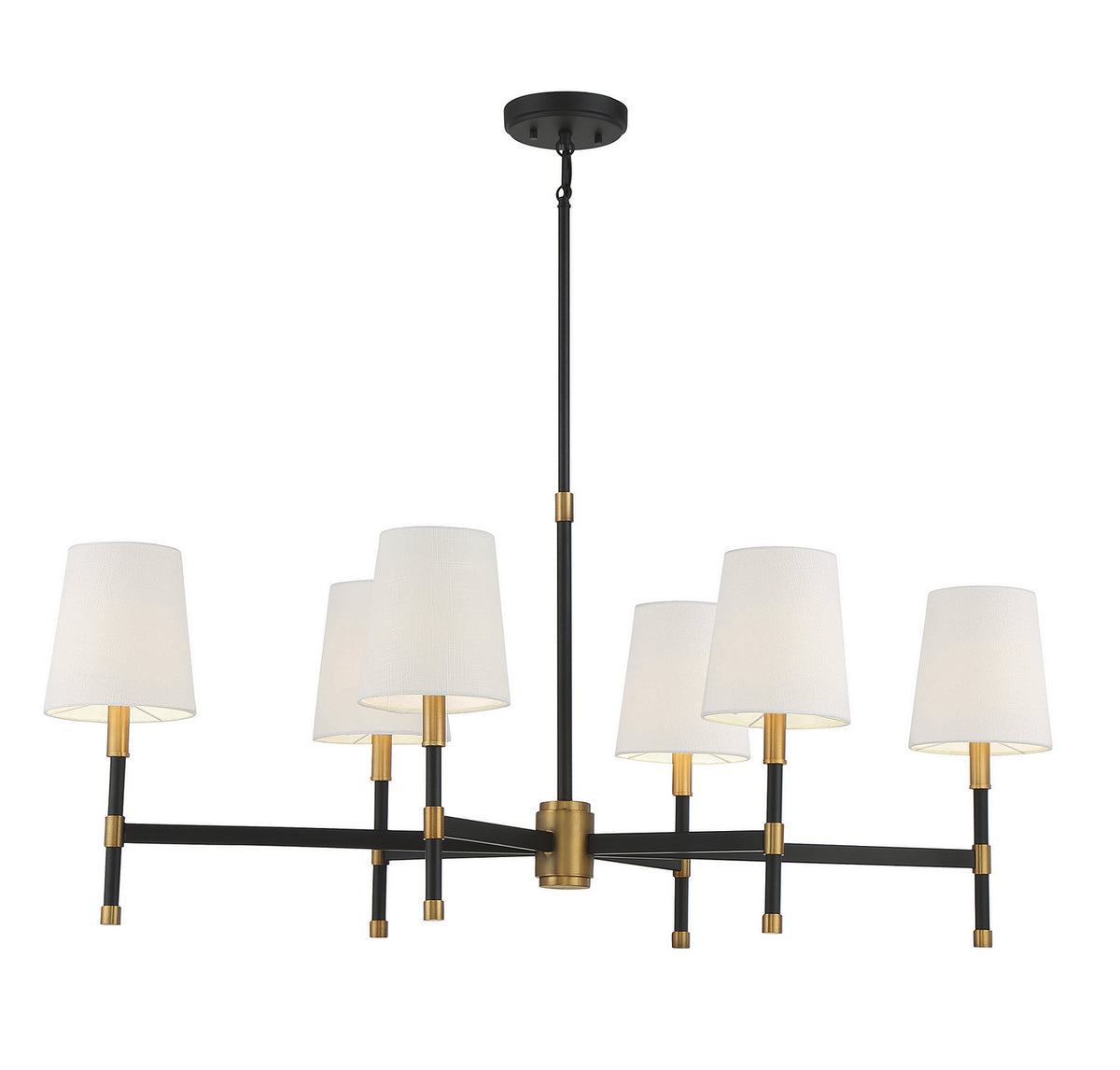 Brody Six Light Linear Chandelier in Matte Black w/Warm Brass Accents