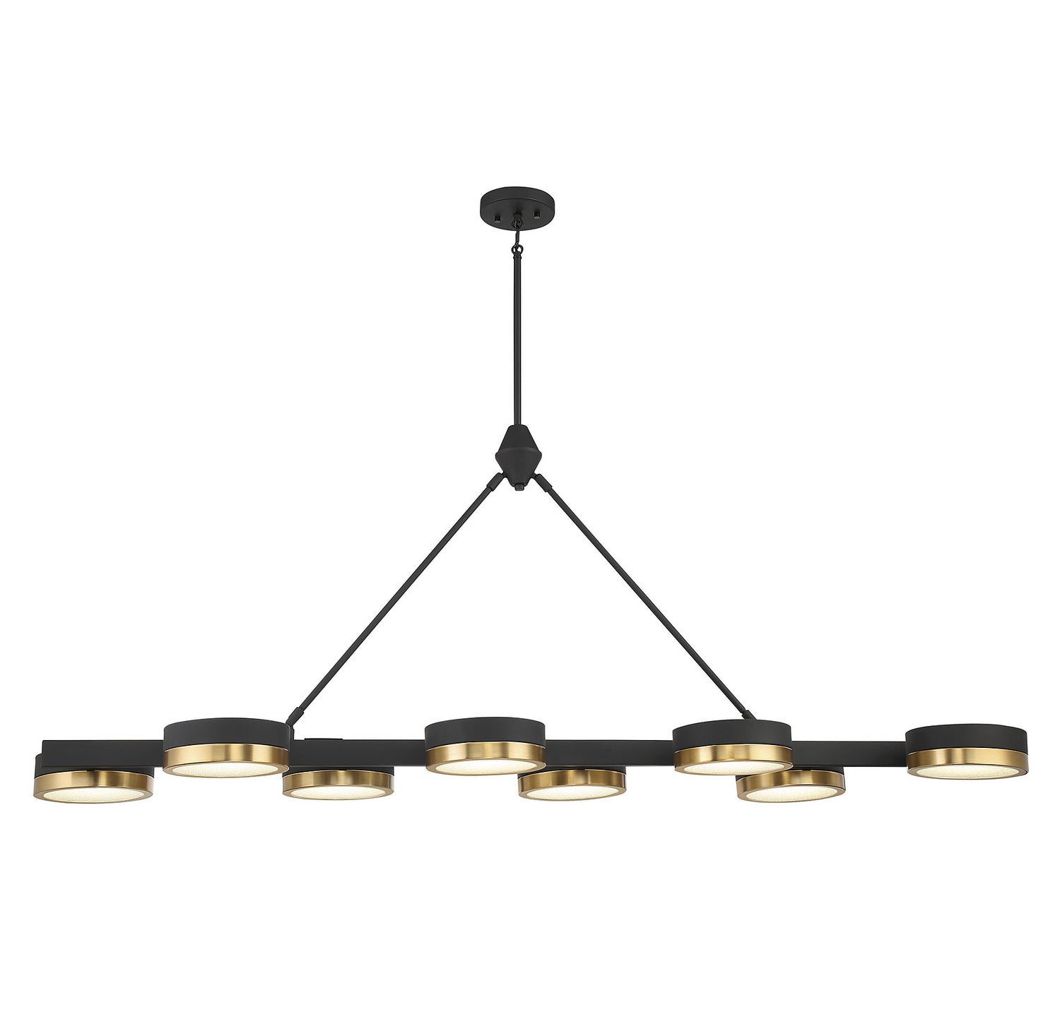 Ashor LED Linear Chandelier in Matte Black with Warm Brass Accents