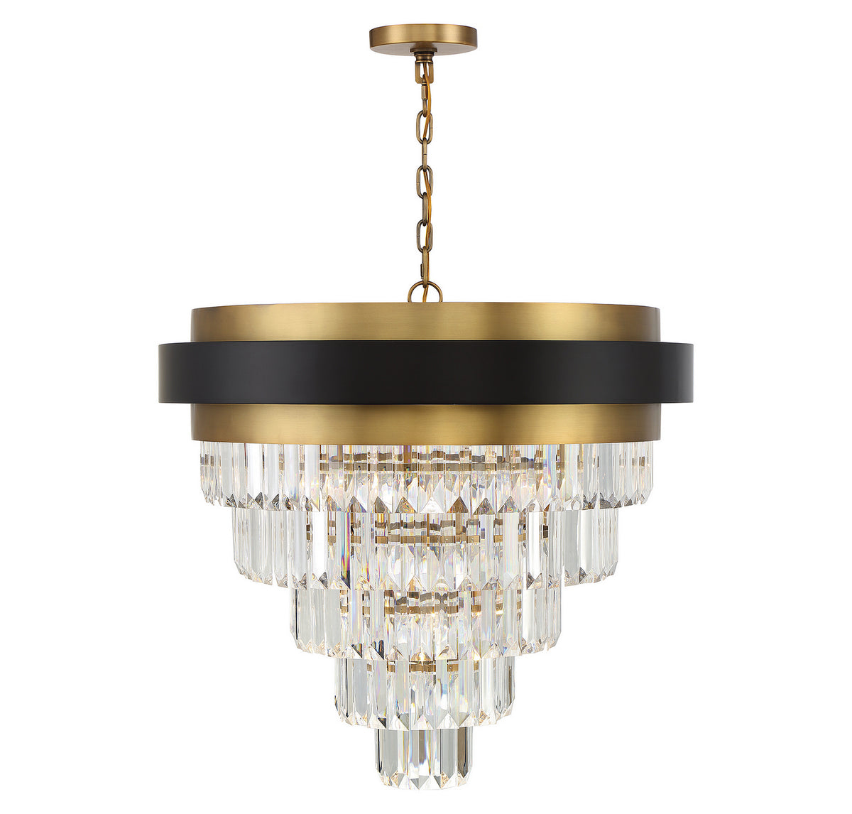 Lustre à neuf lumières Marquise en noir mat avec accents en laiton chaud