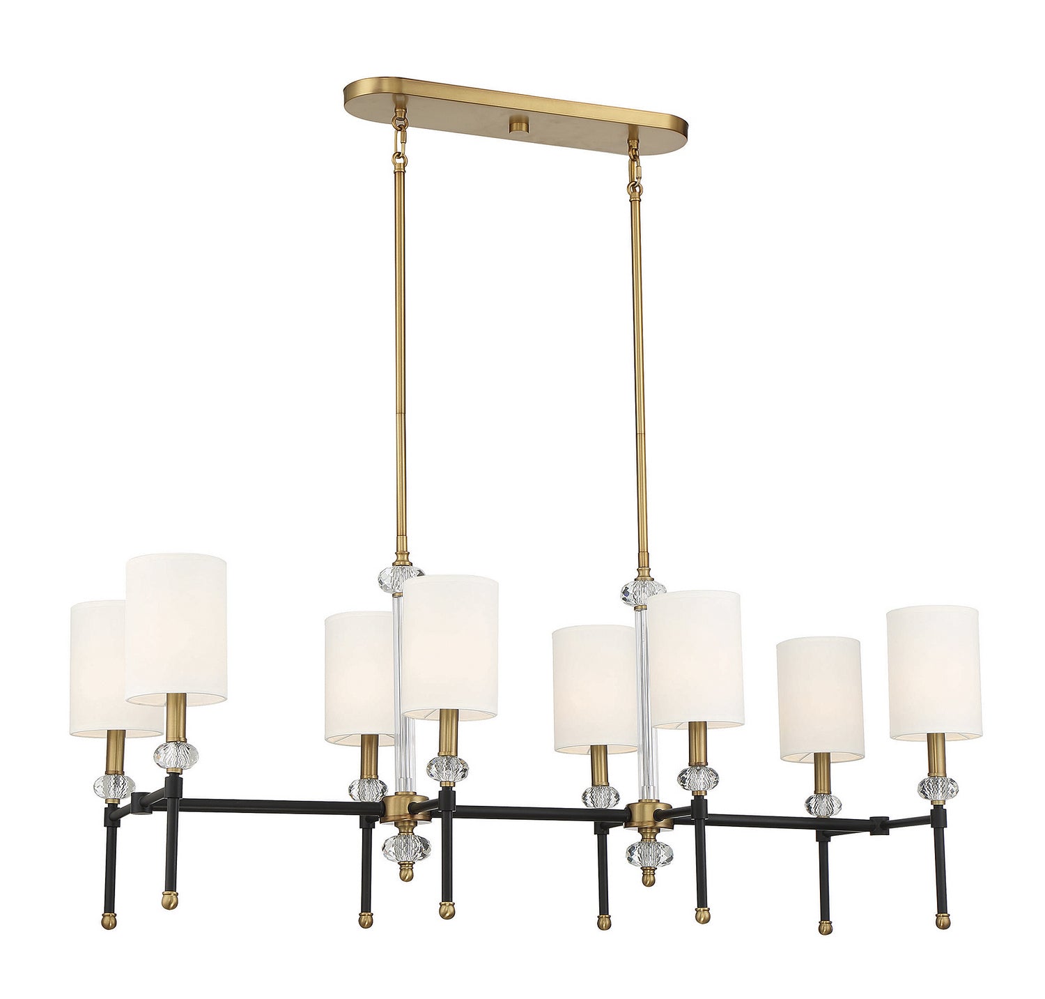 Lustre linéaire Tivoli à huit lumières, noir mat avec des accents laiton chaud