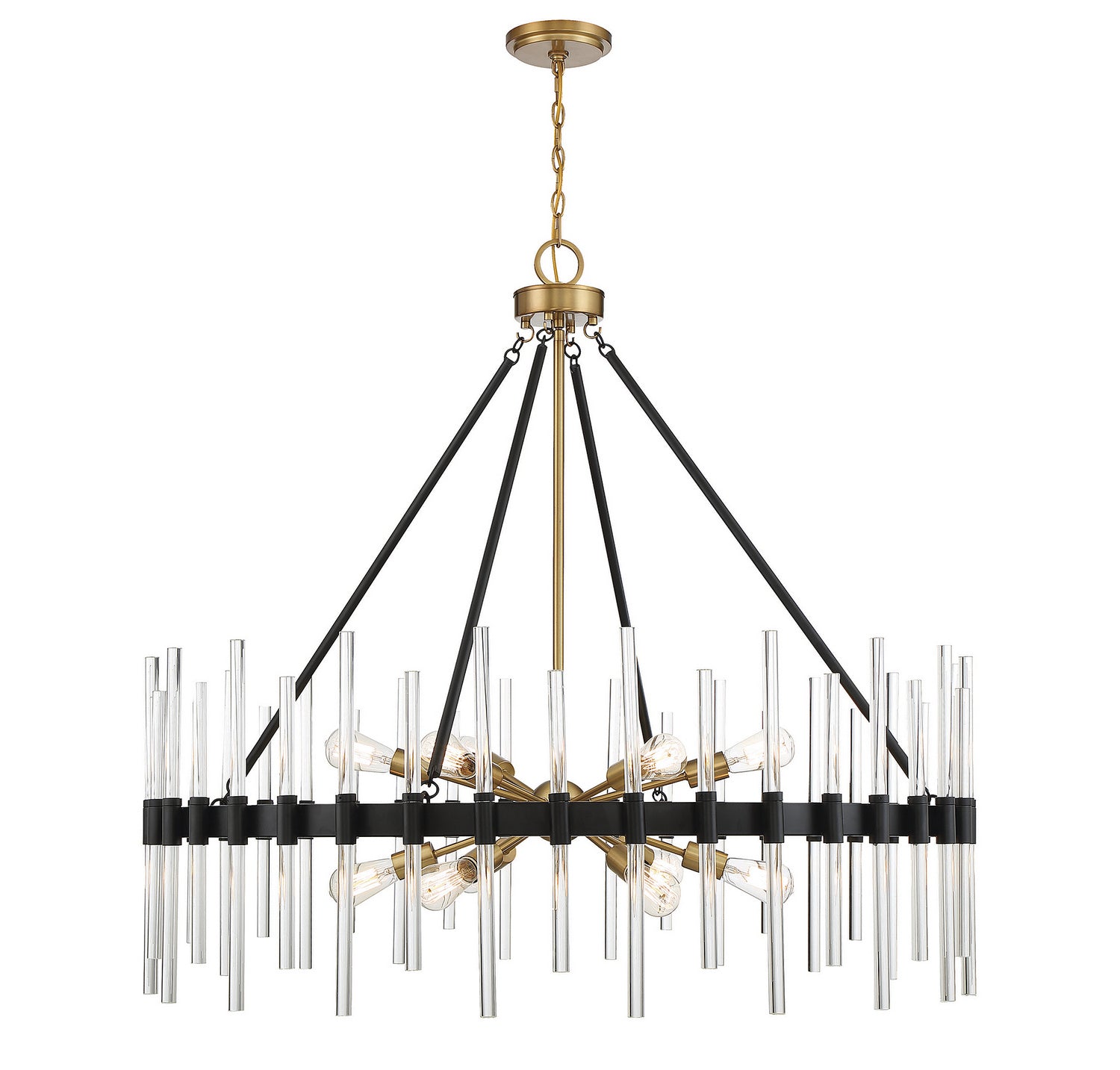 Santiago 12 Light Chandelier in Matte Black with Warm Brass Accents