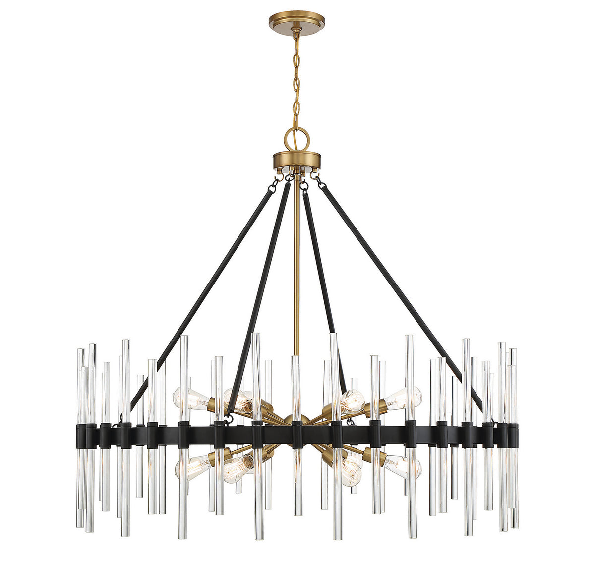 Lustre Santiago à 12 lumières noir mat avec des accents laiton chaud