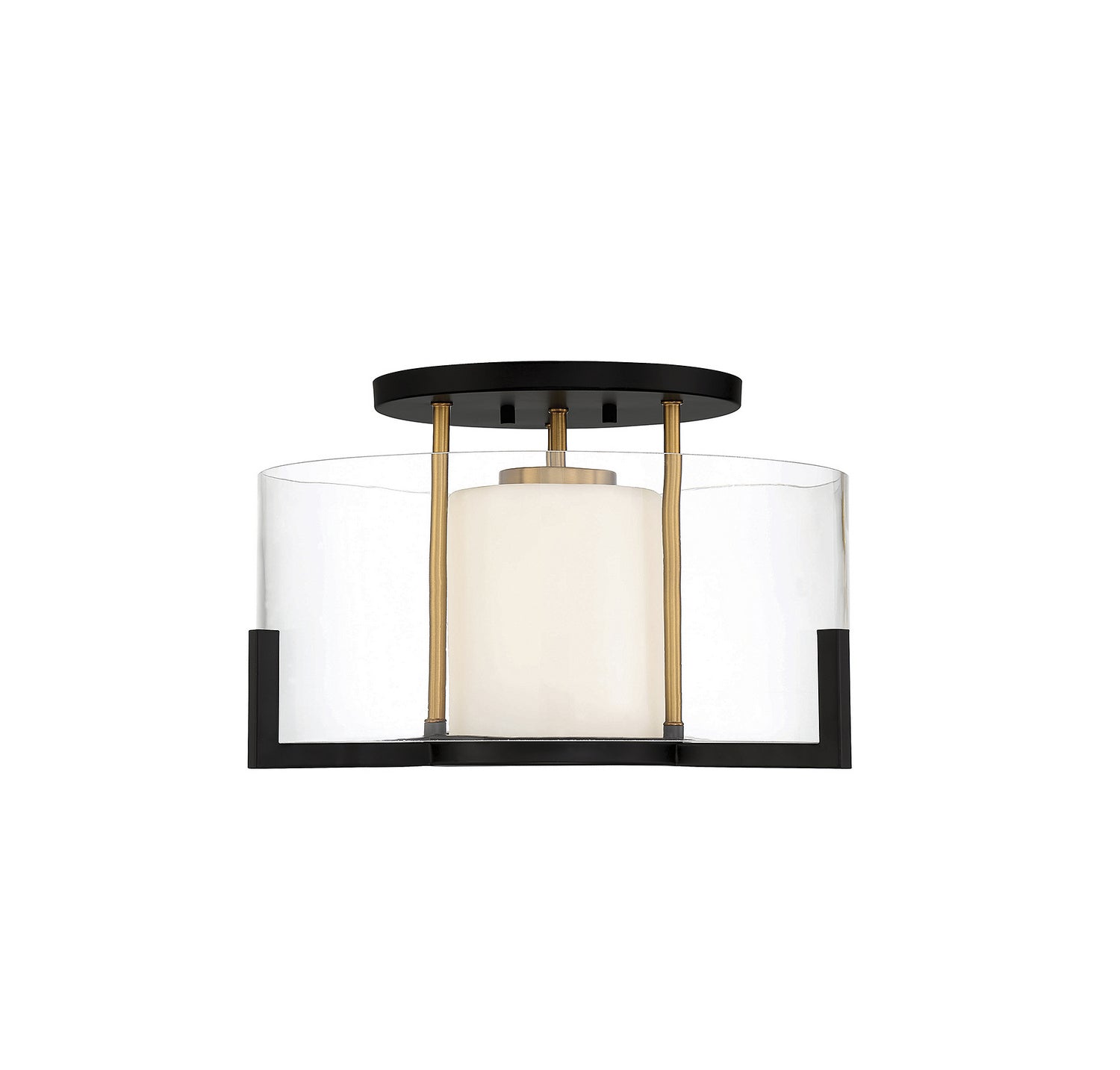 Plafonnier semi-encastré Eaton à une lumière en noir mat avec des accents en laiton chaud