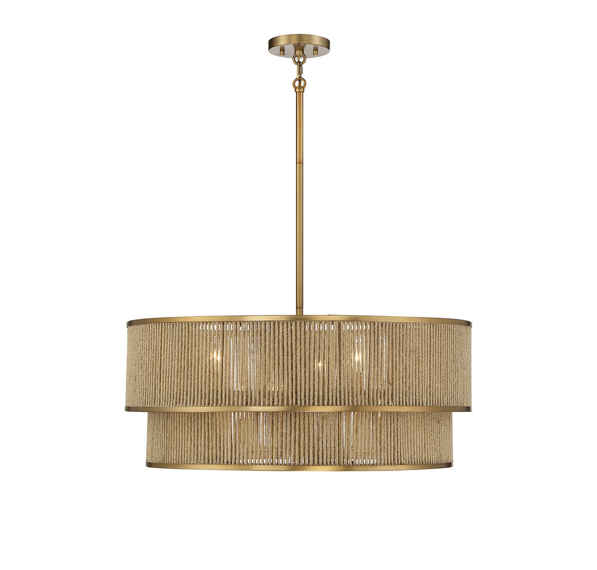 Ashburn Six Light Pendant in Warm Brass/Rope