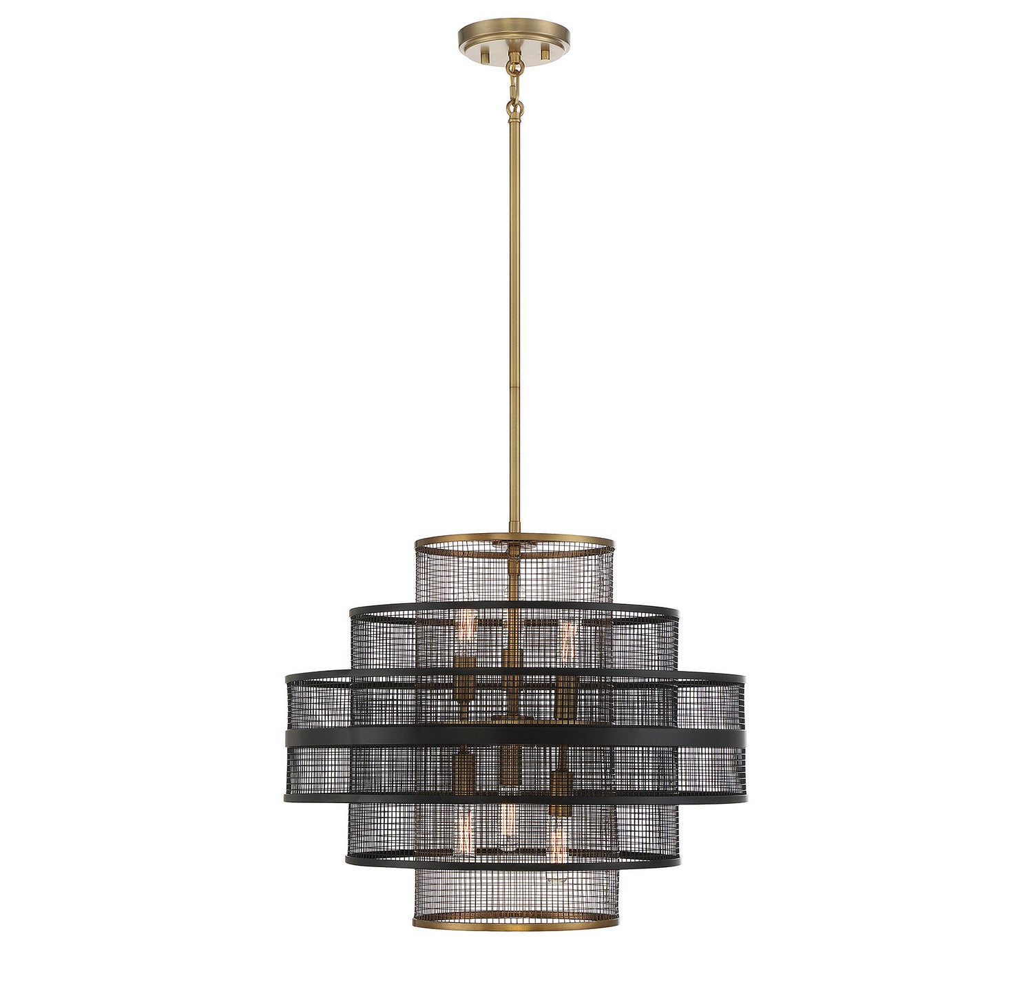 Suspension Kelvin à six lumières, noir mat avec accents laiton chaud