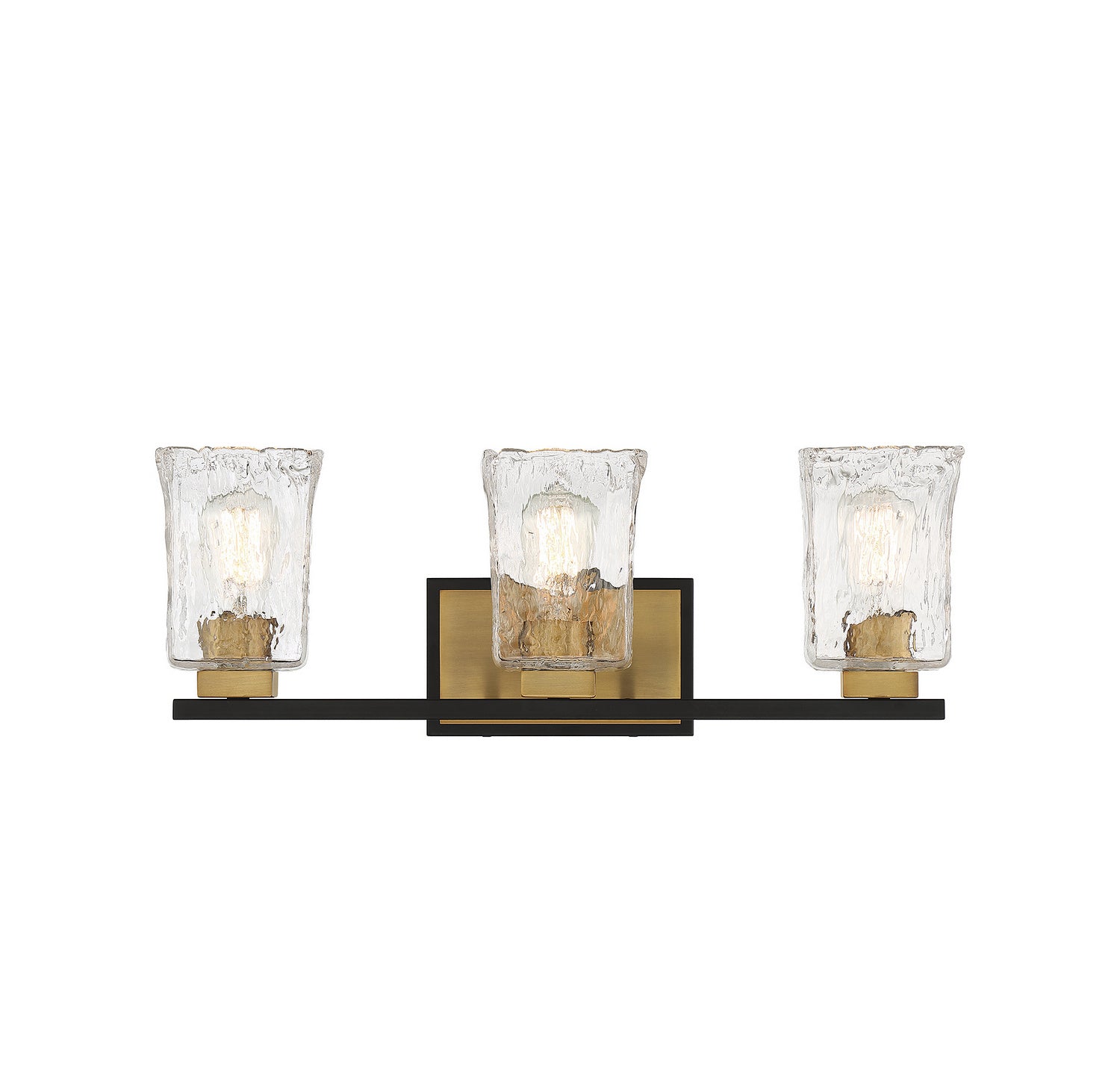 Sidney Three Light Bathroom Vanity in Matte Black with Warm Brass Accents