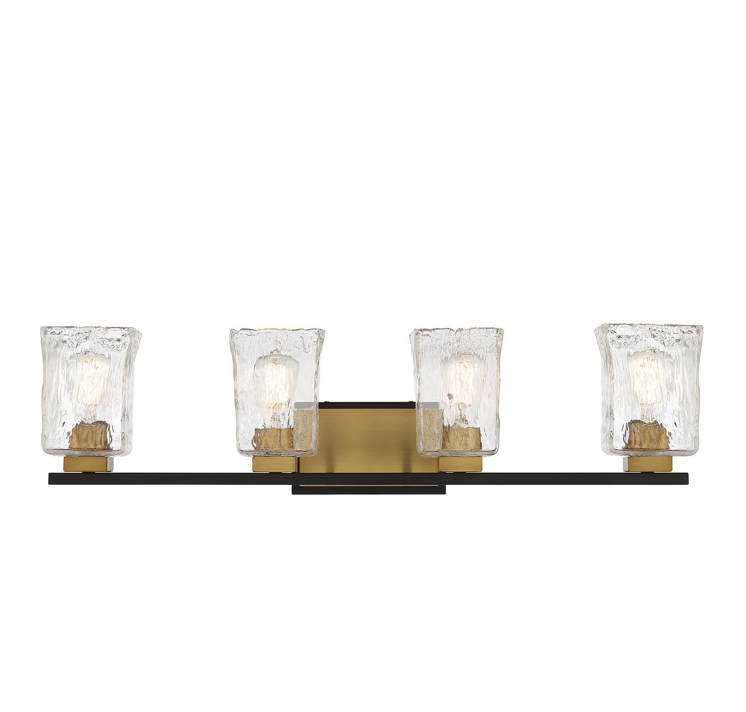 Sidney Four Light Bathroom Vanity in Matte Black with Warm Brass Accents
