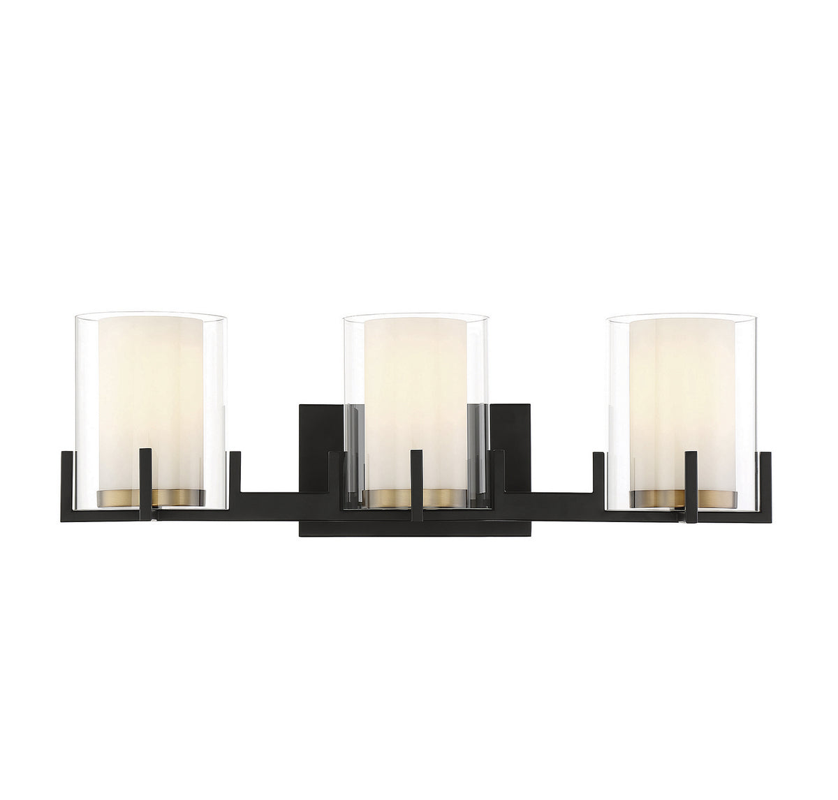 Eaton Three Light Bathroom Vanity in Matte Black w/Warm Brass Accents