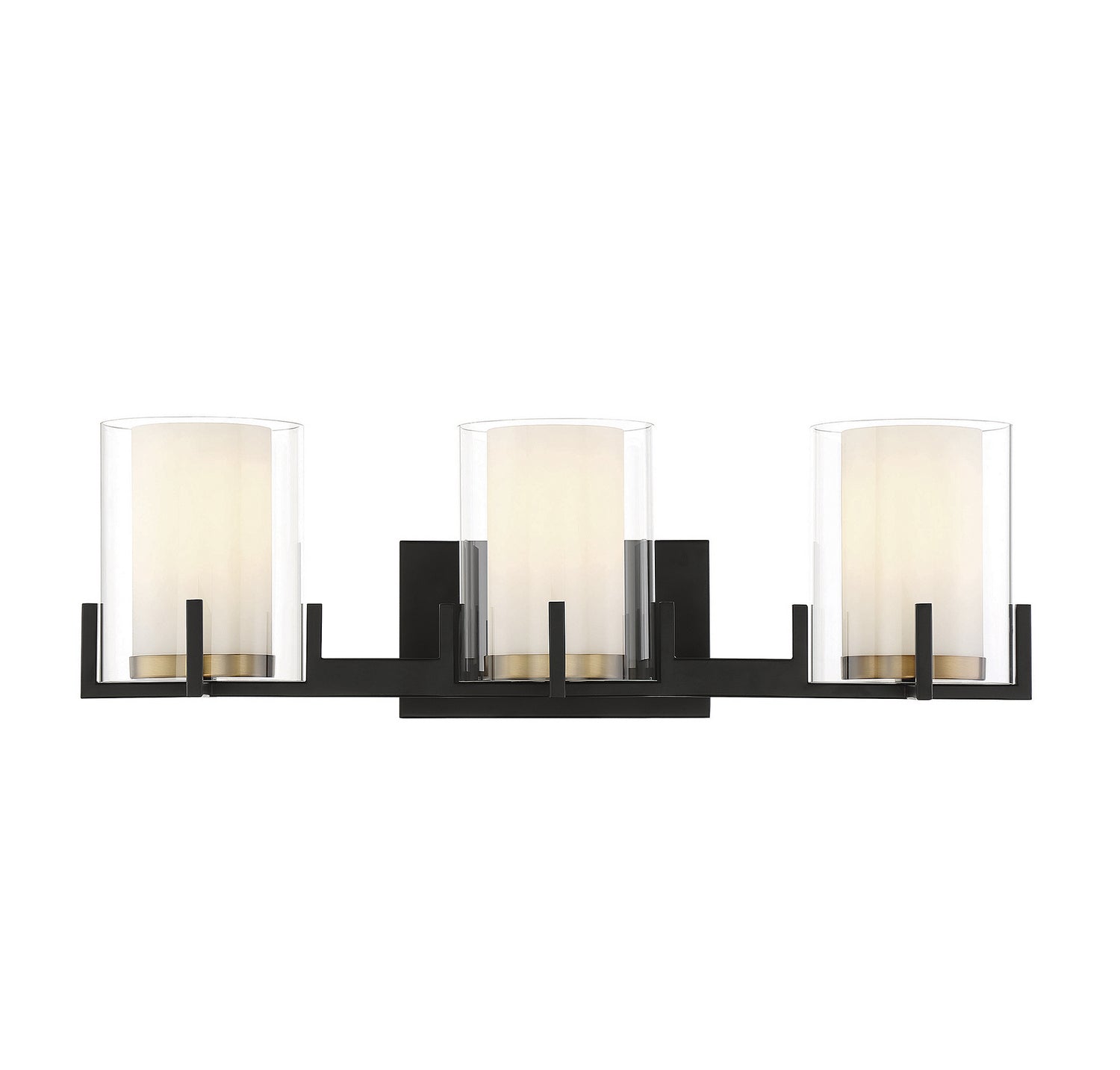 Applique de salle de bain Eaton à trois lumières en noir mat avec accents laiton chaud