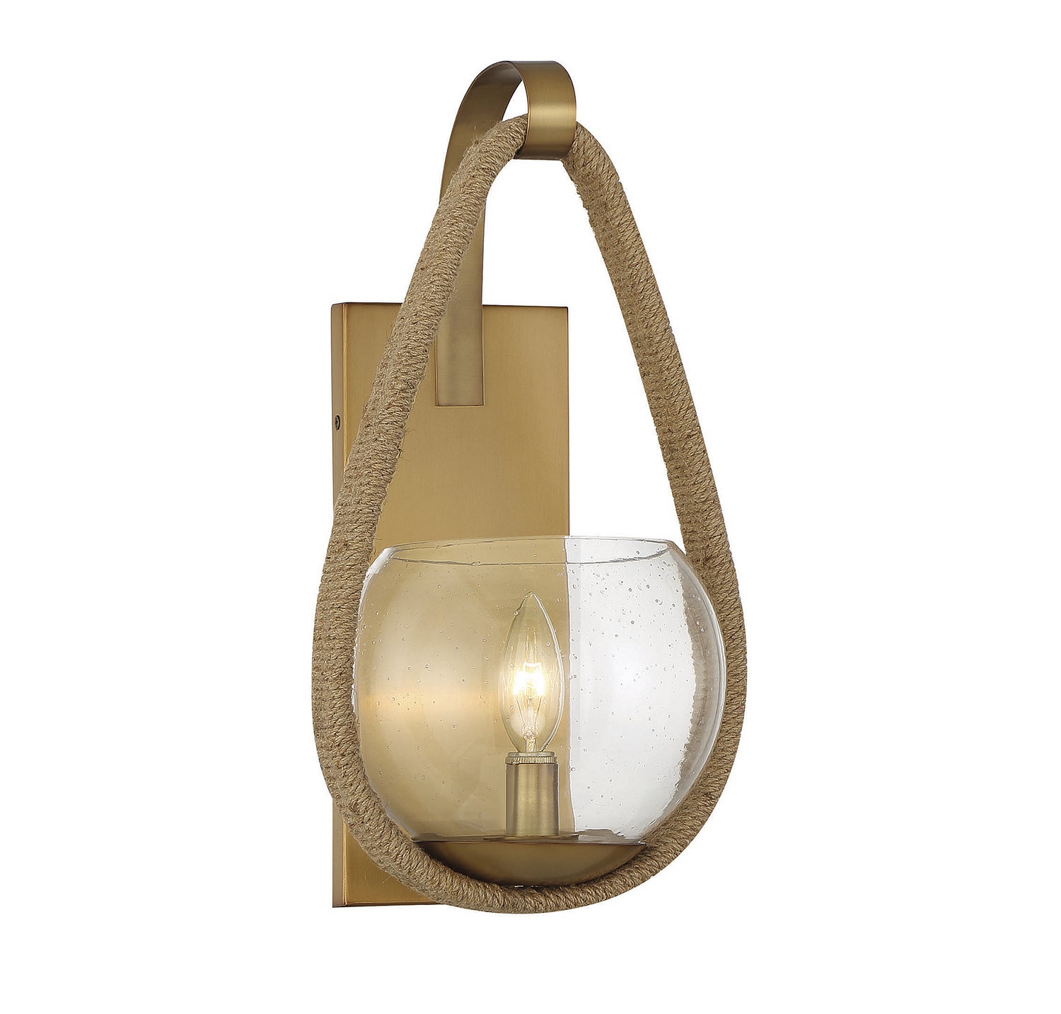 Ashe One Light Wall Sconce in Warm Brass and Rope