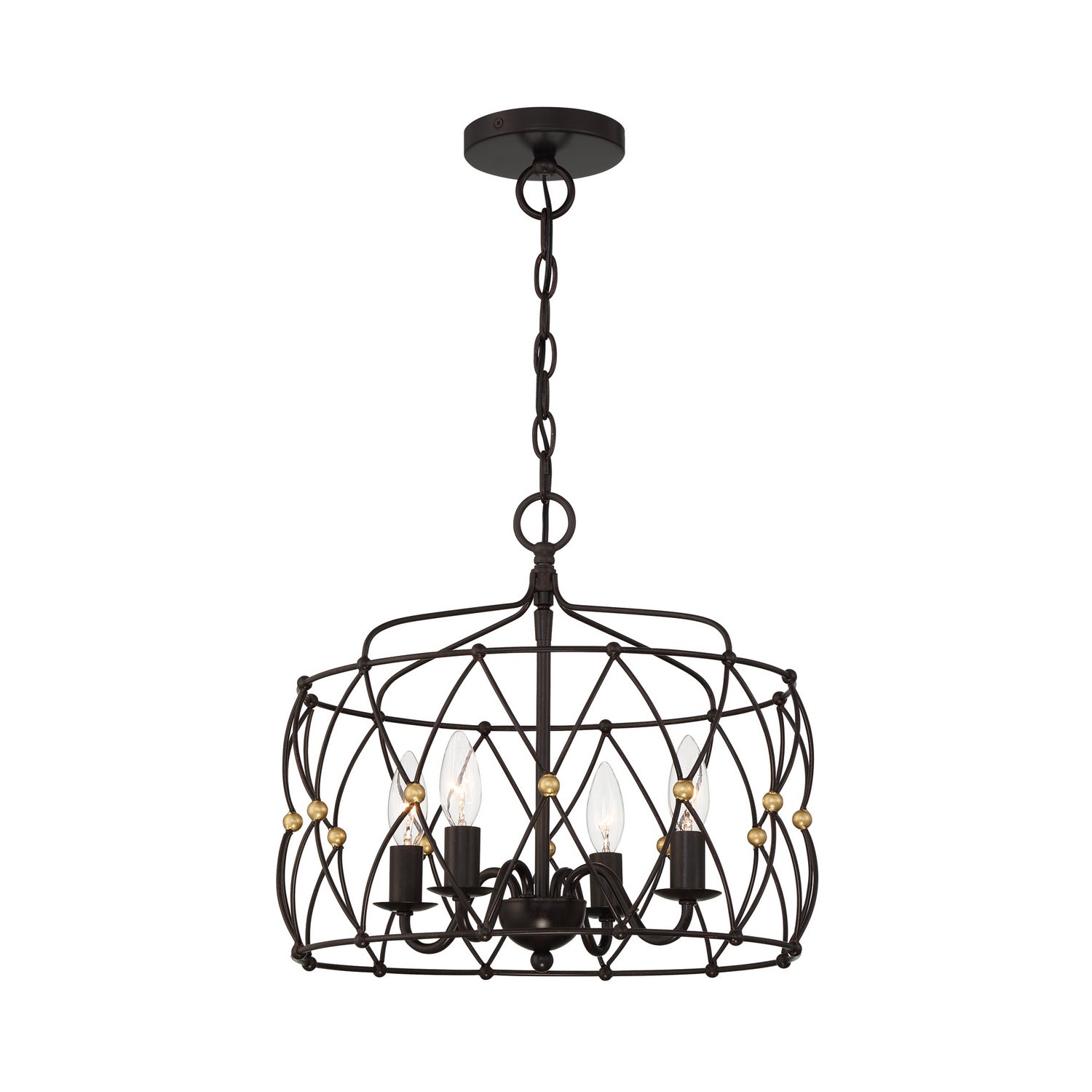 Zucca Four Light Pendant in English Bronze + Antique Gold