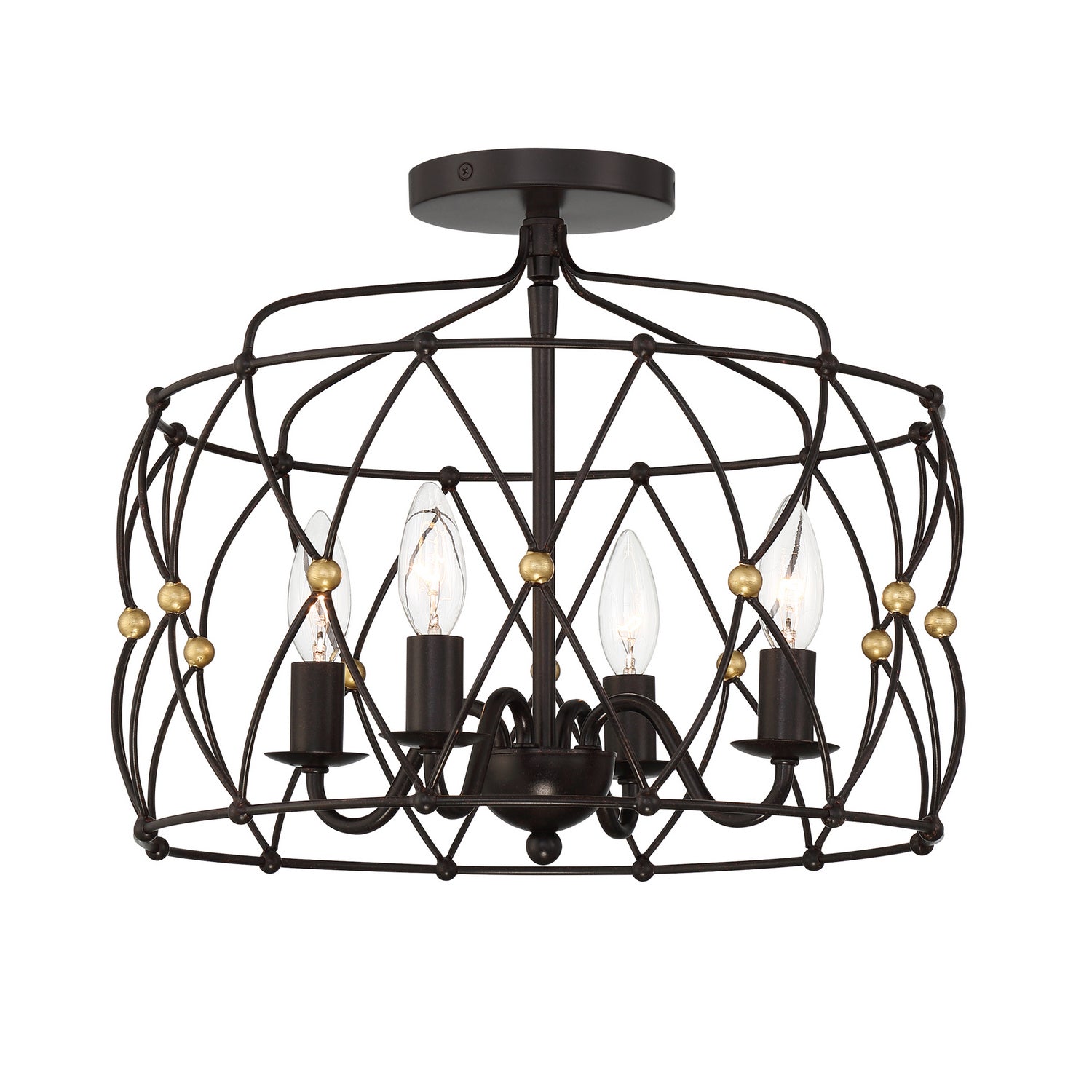 Zucca Four Light Semi Flush Mount in English Bronze + Antique Gold
