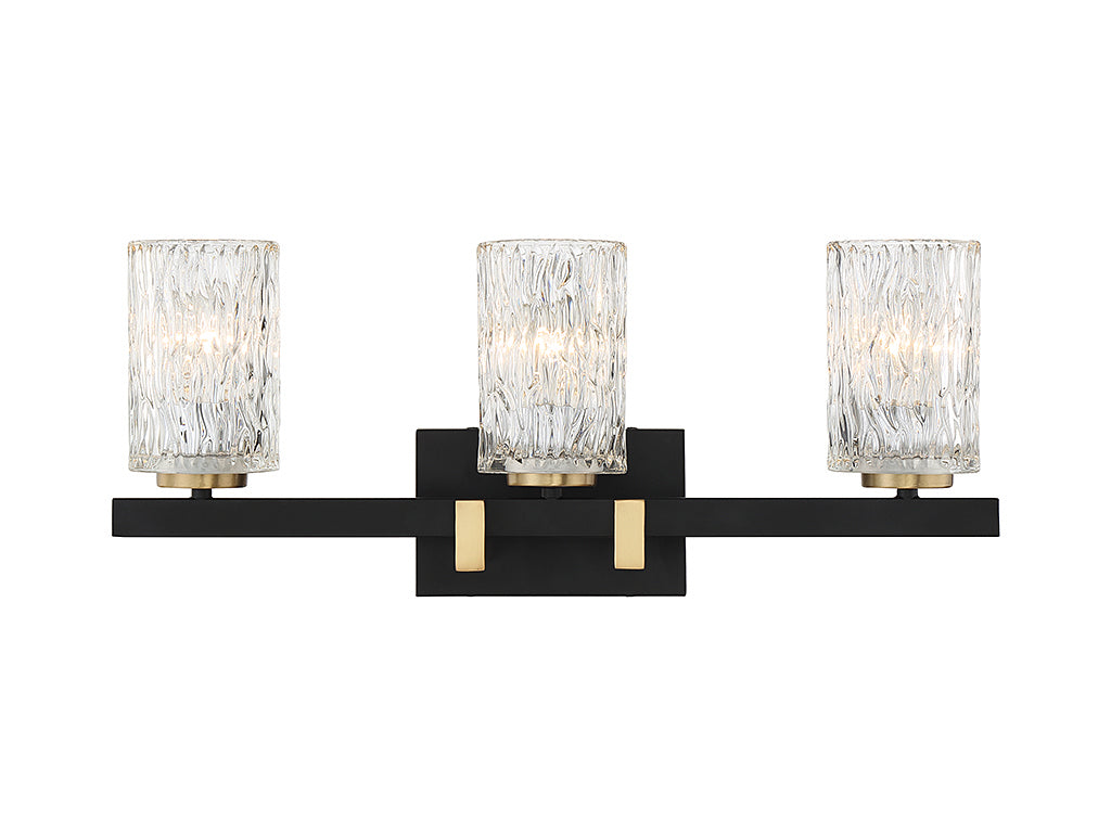 Keene Three Light Bathroom Vanity in Matte Black w/ Warm Brass