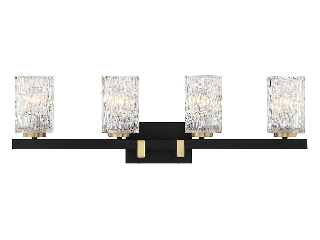 Keene Four Light Bathroom Vanity in Matte Black w/ Warm Brass