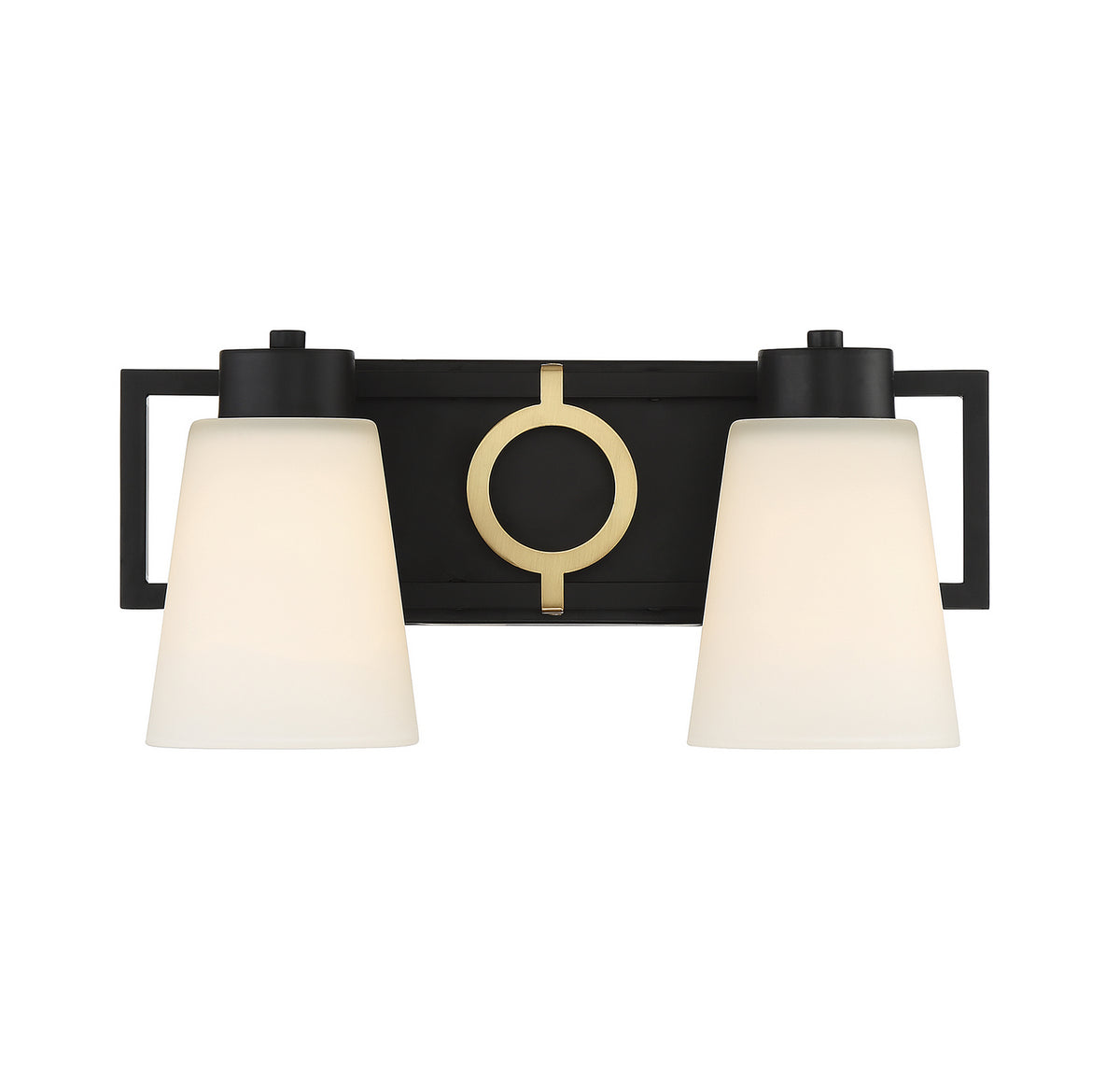 Russo Two Light Bathroom Vanity in Matte Black w/ Warm Brass