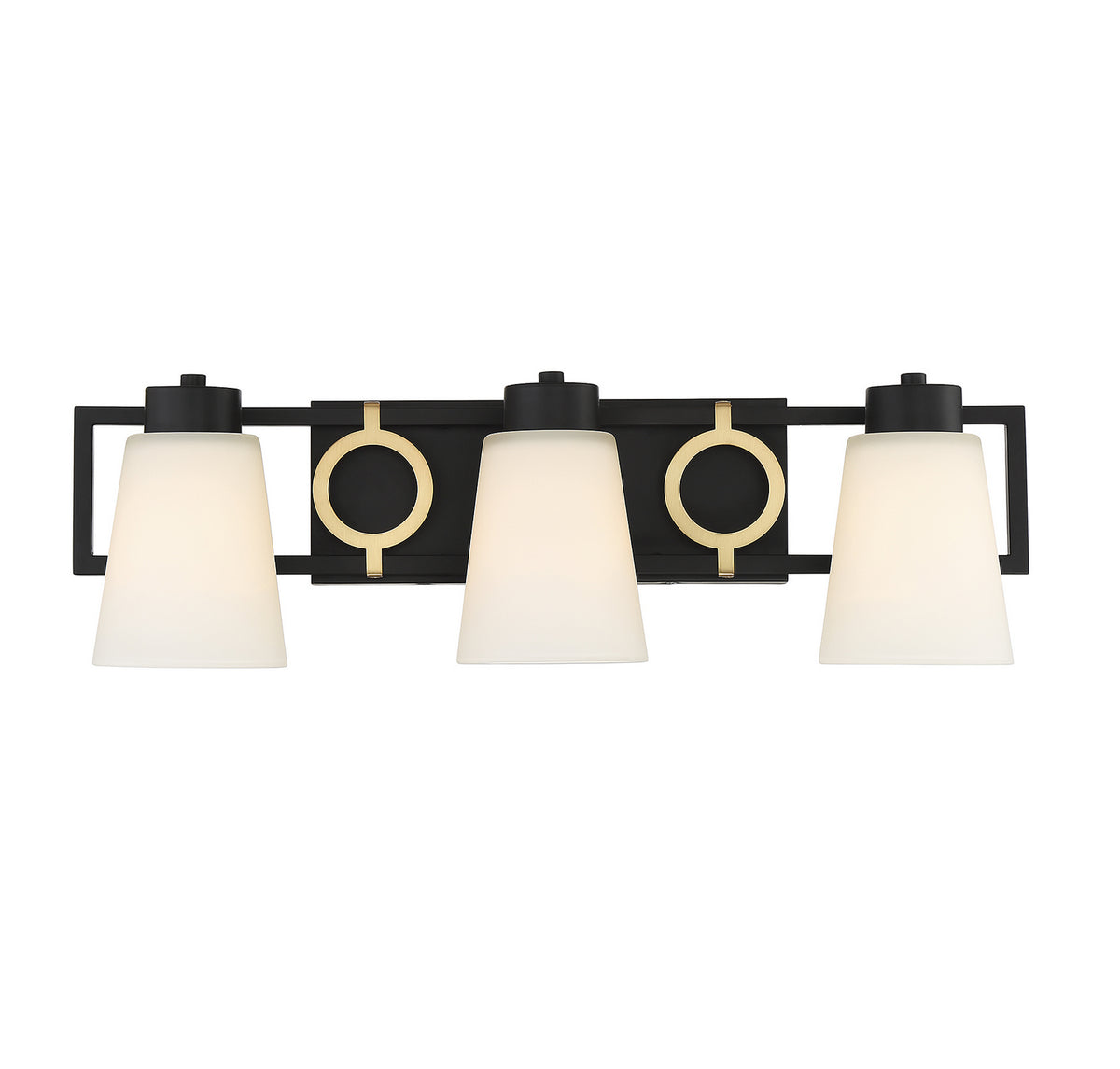 Russo Three Light Bathroom Vanity in Matte Black w/ Warm Brass