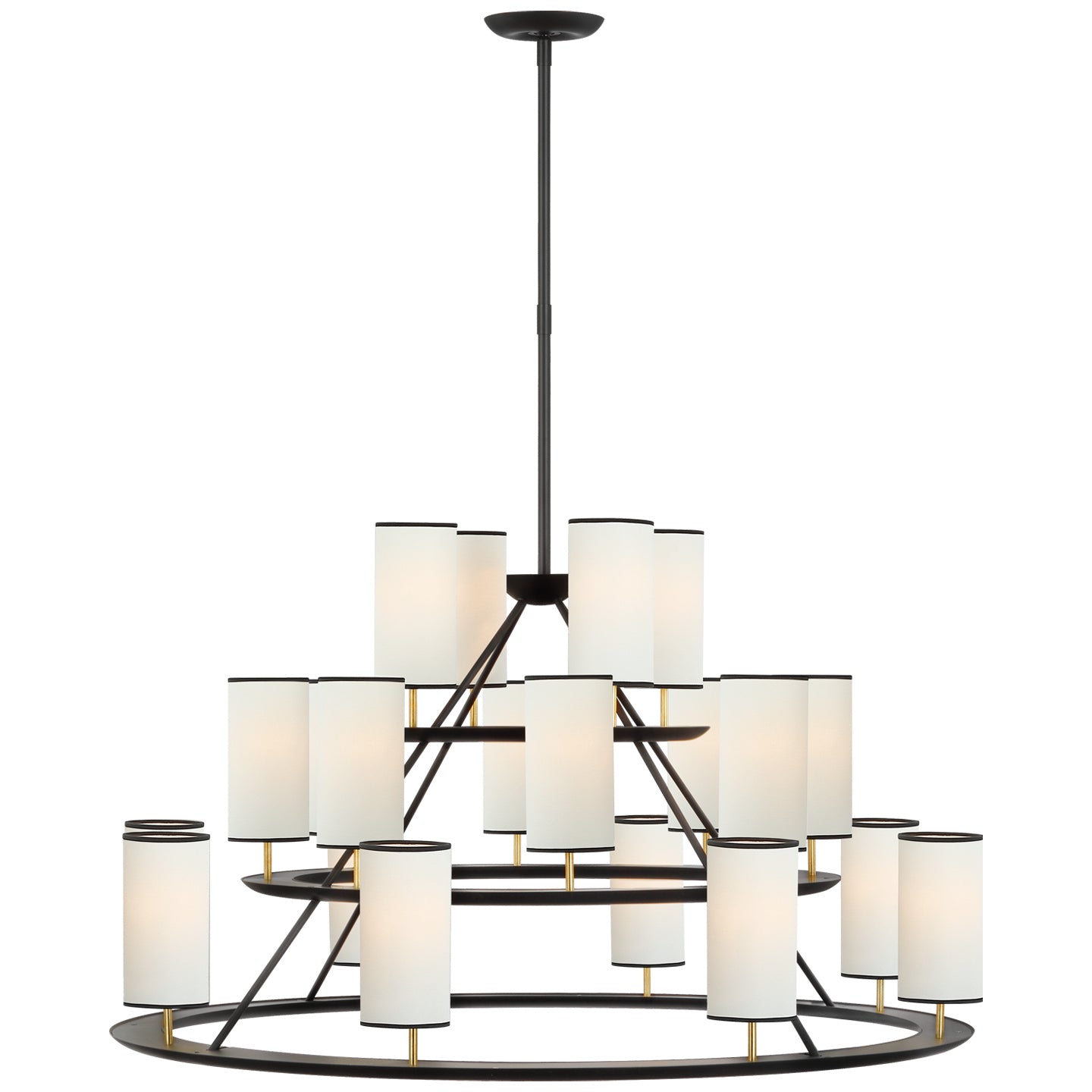 Trevi XL 3-Tier Chandelier in Matte Black and Gild with Linen Shades with Black Tape