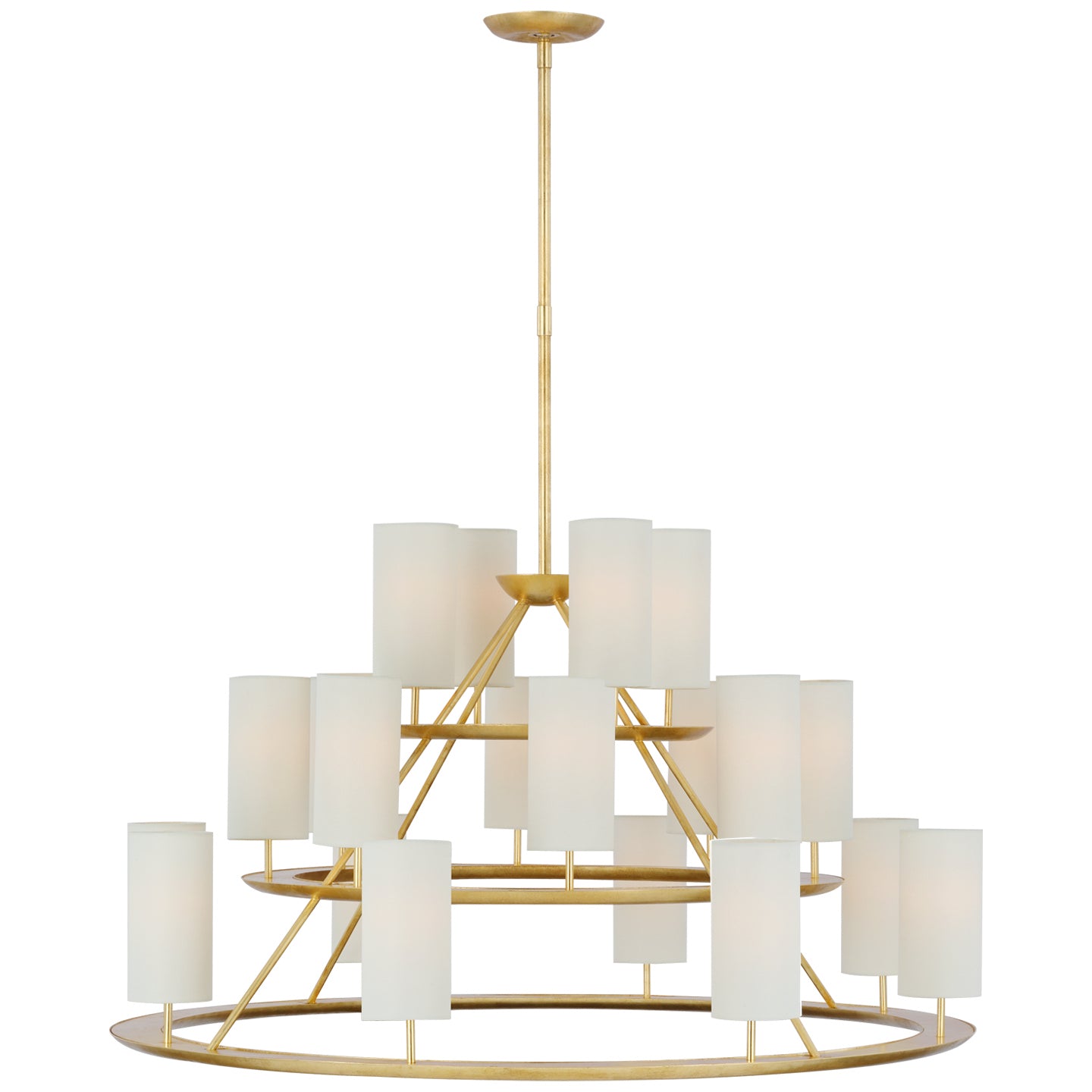 Trevi XL 3-Tier Chandelier in Matte Black and Gild with Linen Shades with Black Tape