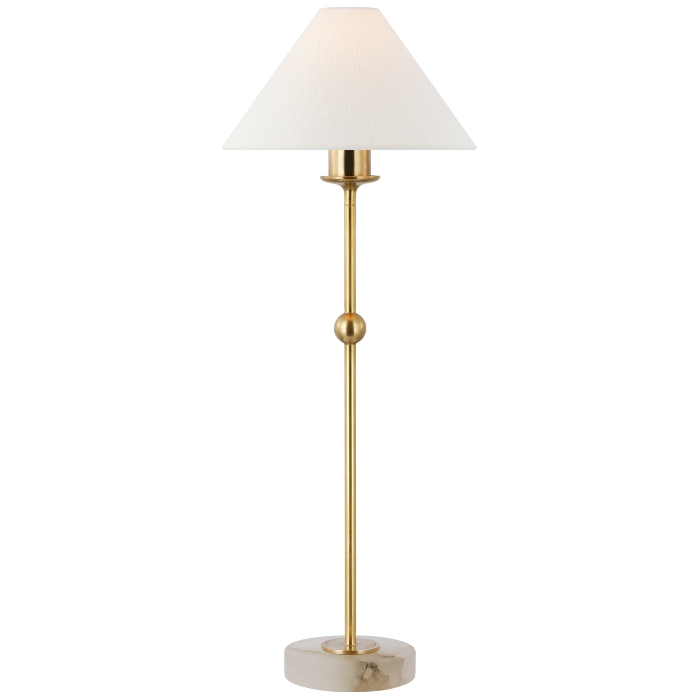 Caspian Medium Accent Lamp in Antique-Burnished Brass and Alabaster with Linen Shade