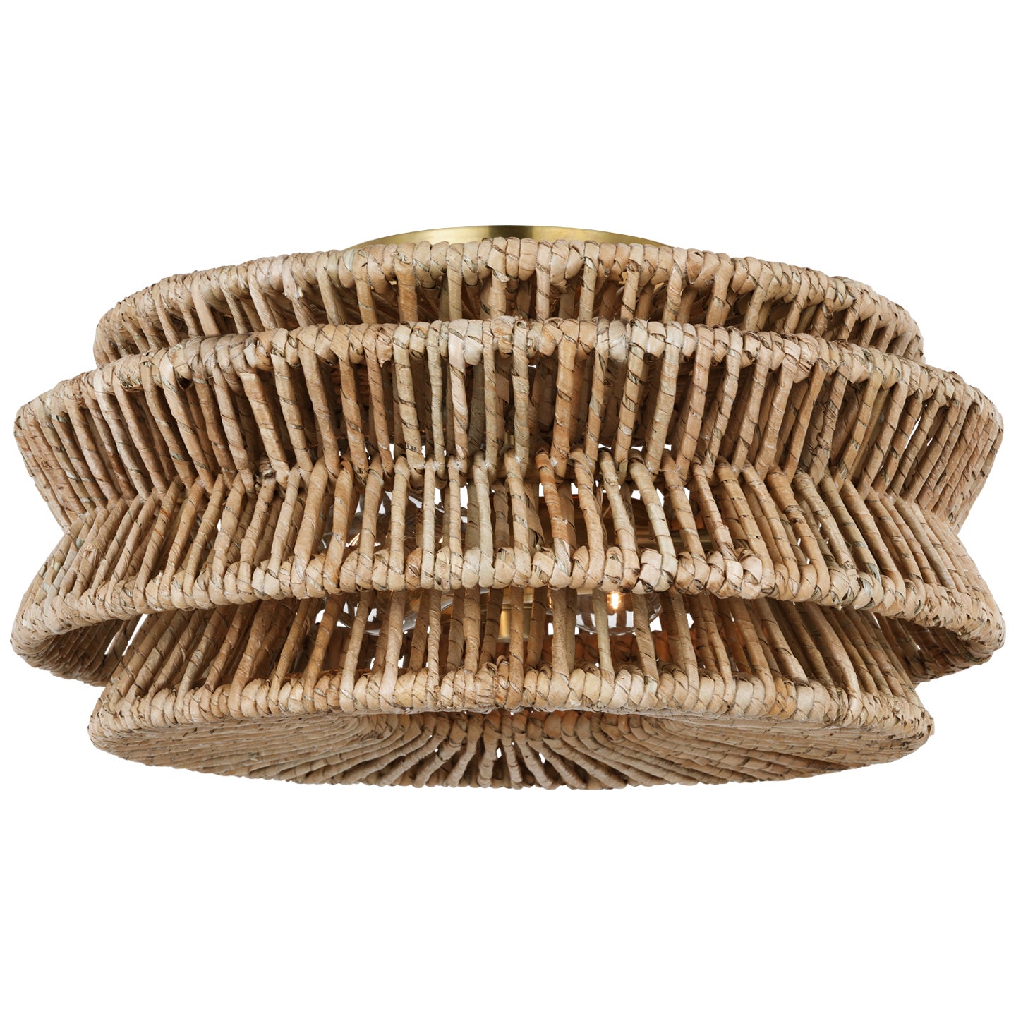 Antigua Large Drum Semi-Flush in Antique-Burnished Brass and Natural Abaca