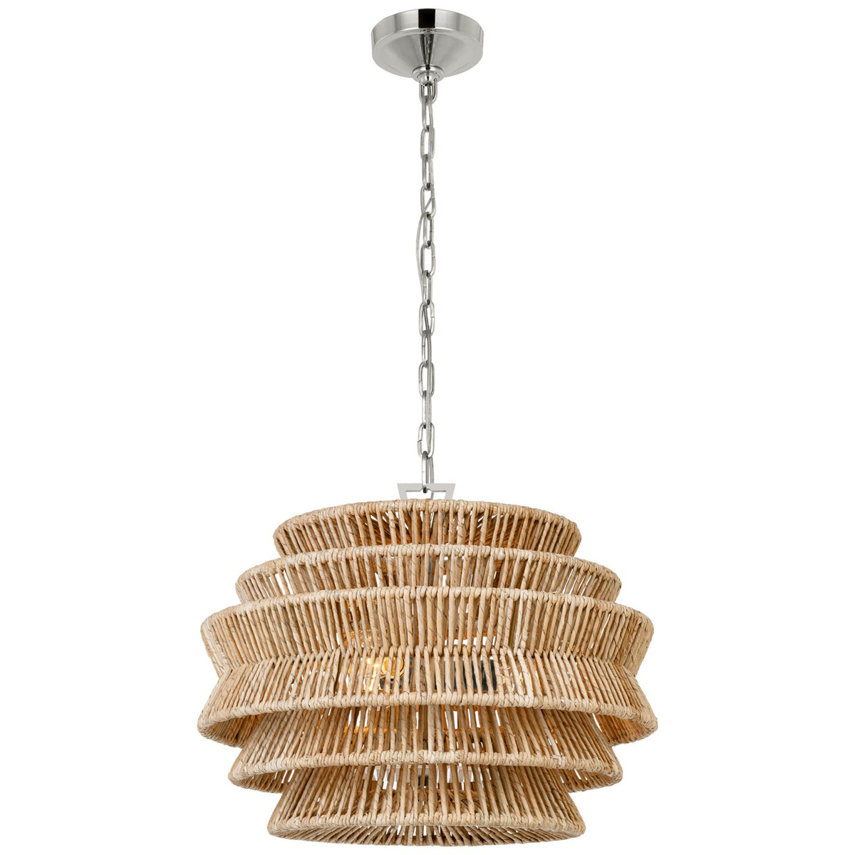 Antigua LED Chandelier in Polished Nickel and Natural Abaca