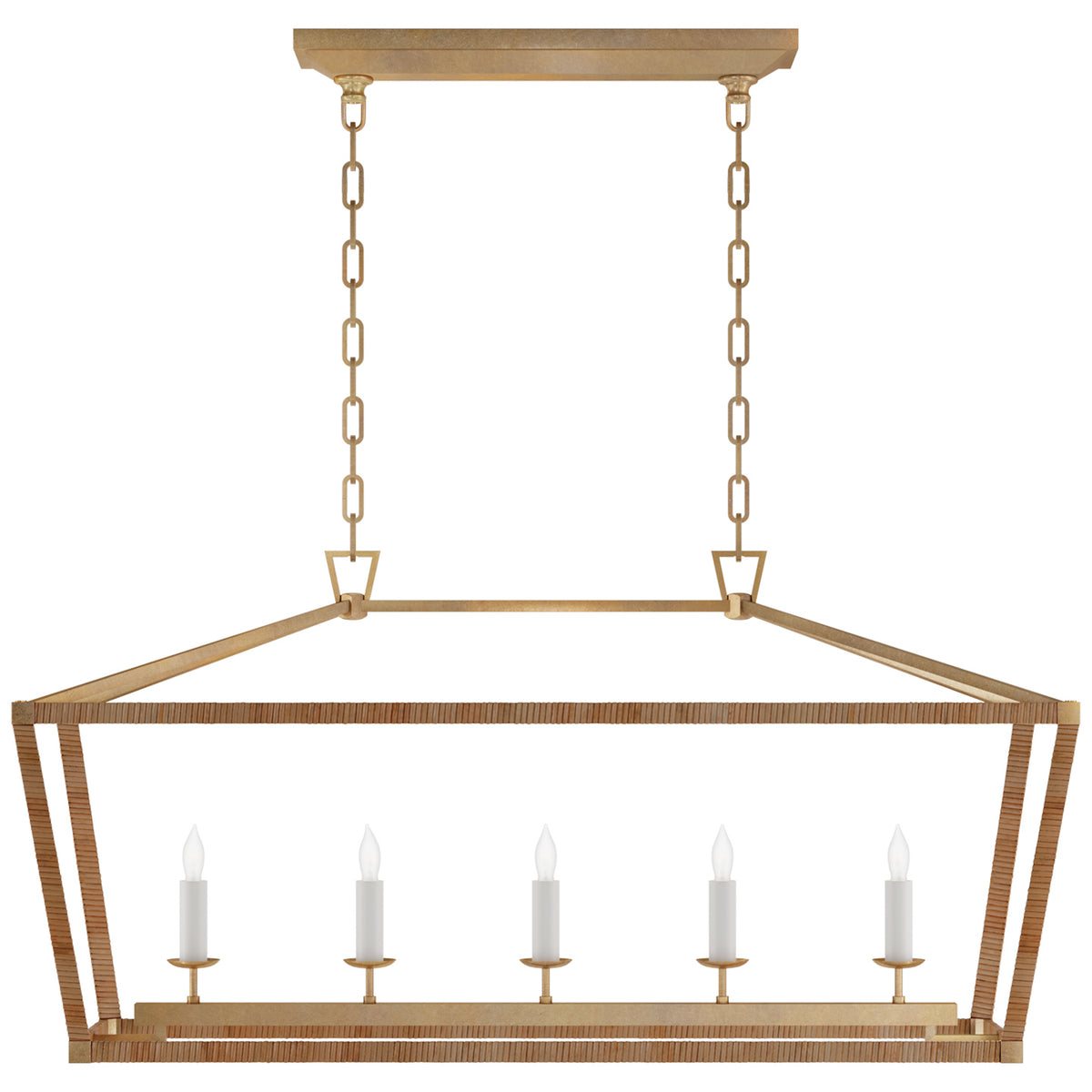 Darlana Wrapped LED Linear Pendant in Antique-Burnished Brass and Natural Rattan