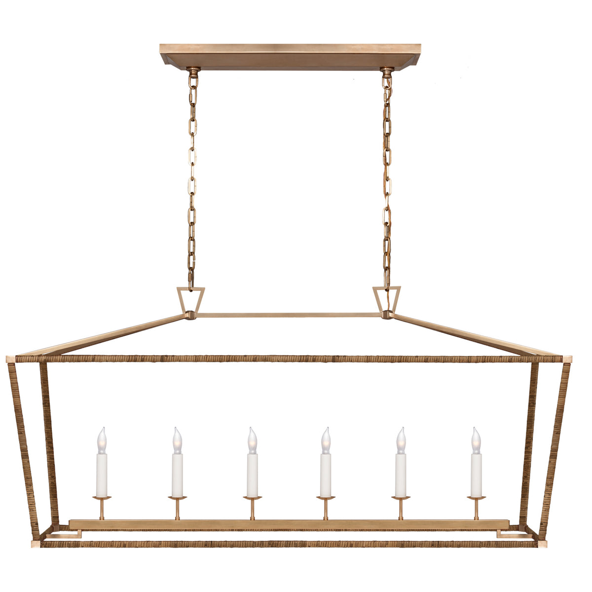 Darlana Wrapped LED Linear Pendant in Antique-Burnished Brass and Natural Rattan