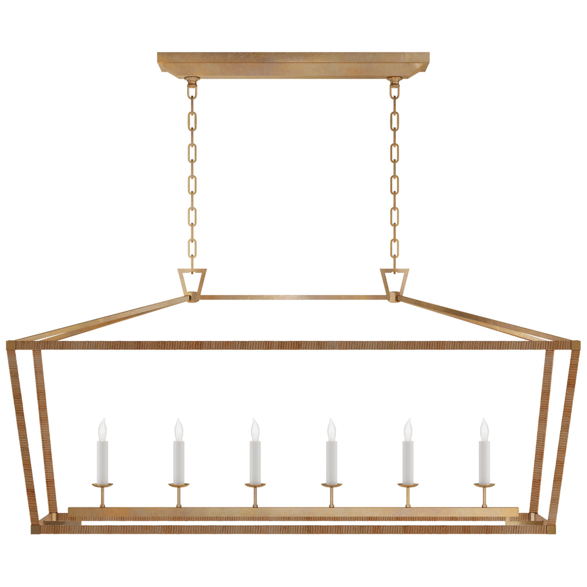 Darlana Wrapped LED Linear Pendant in Antique-Burnished Brass and Natural Rattan