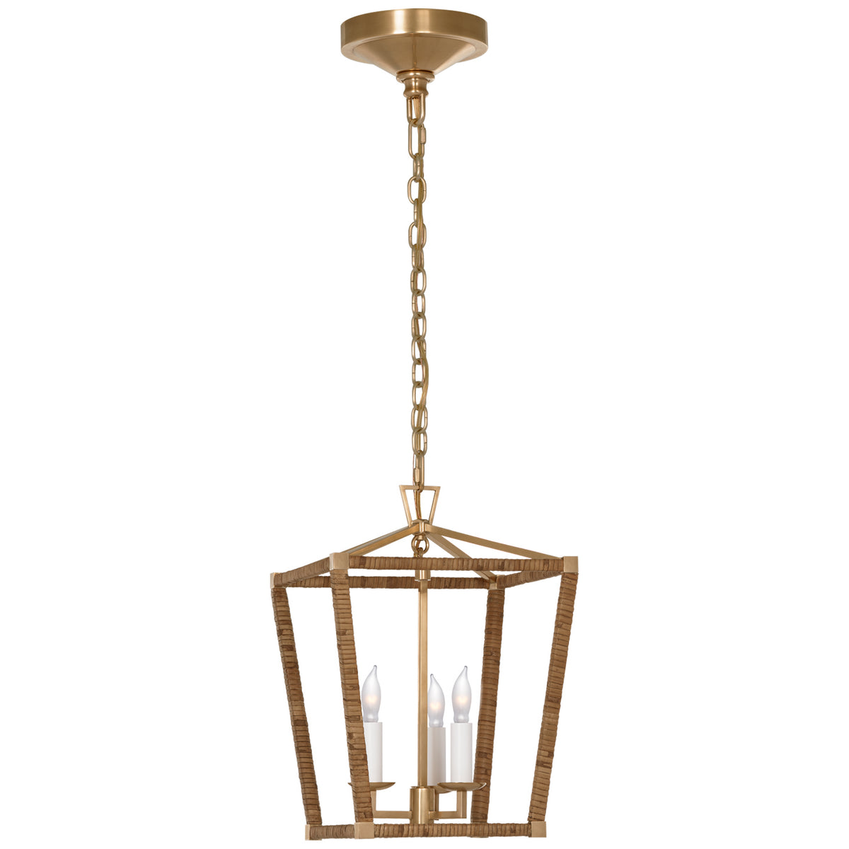 Darlana Wrapped LED Lantern in Antique-Burnished Brass and Natural Rattan