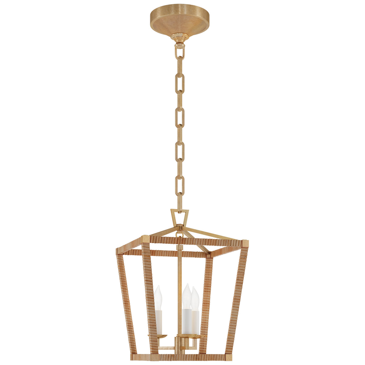 Darlana Wrapped LED Lantern in Antique-Burnished Brass and Natural Rattan