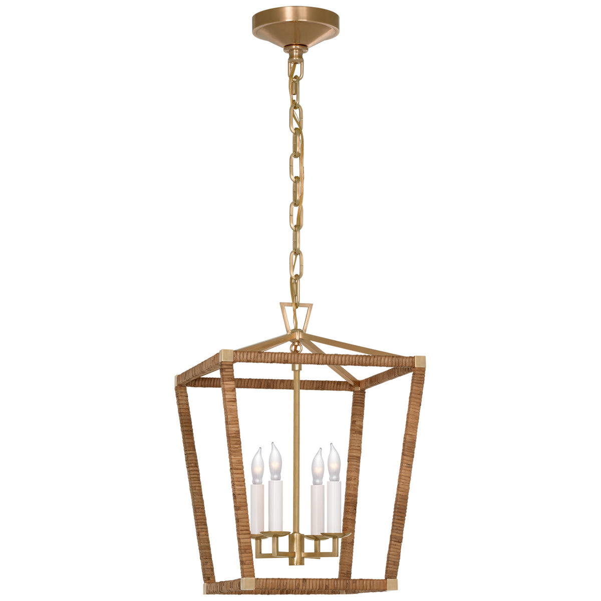 Darlana Wrapped LED Lantern in Antique-Burnished Brass and Natural Rattan