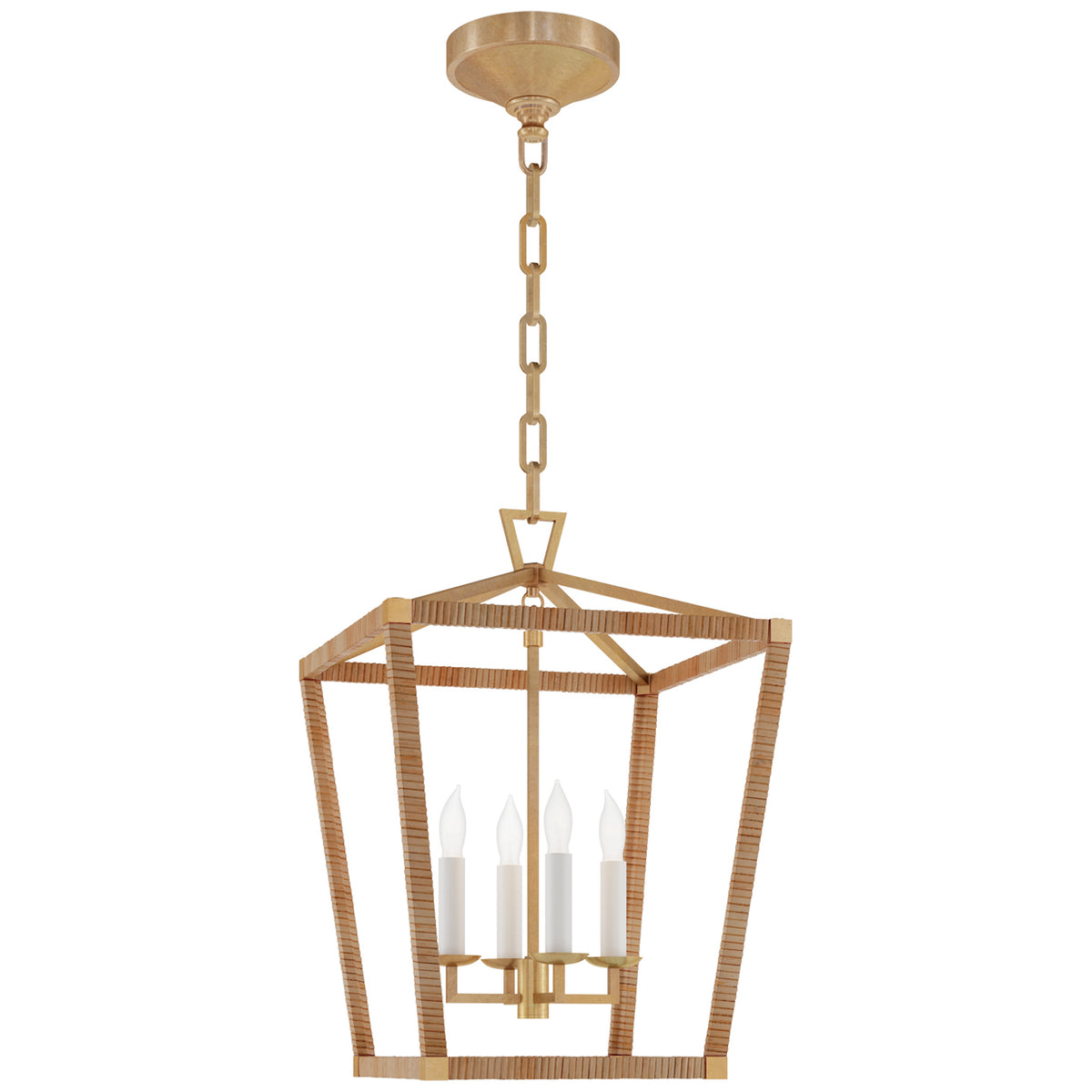 Darlana Wrapped LED Lantern in Antique-Burnished Brass and Natural Rattan