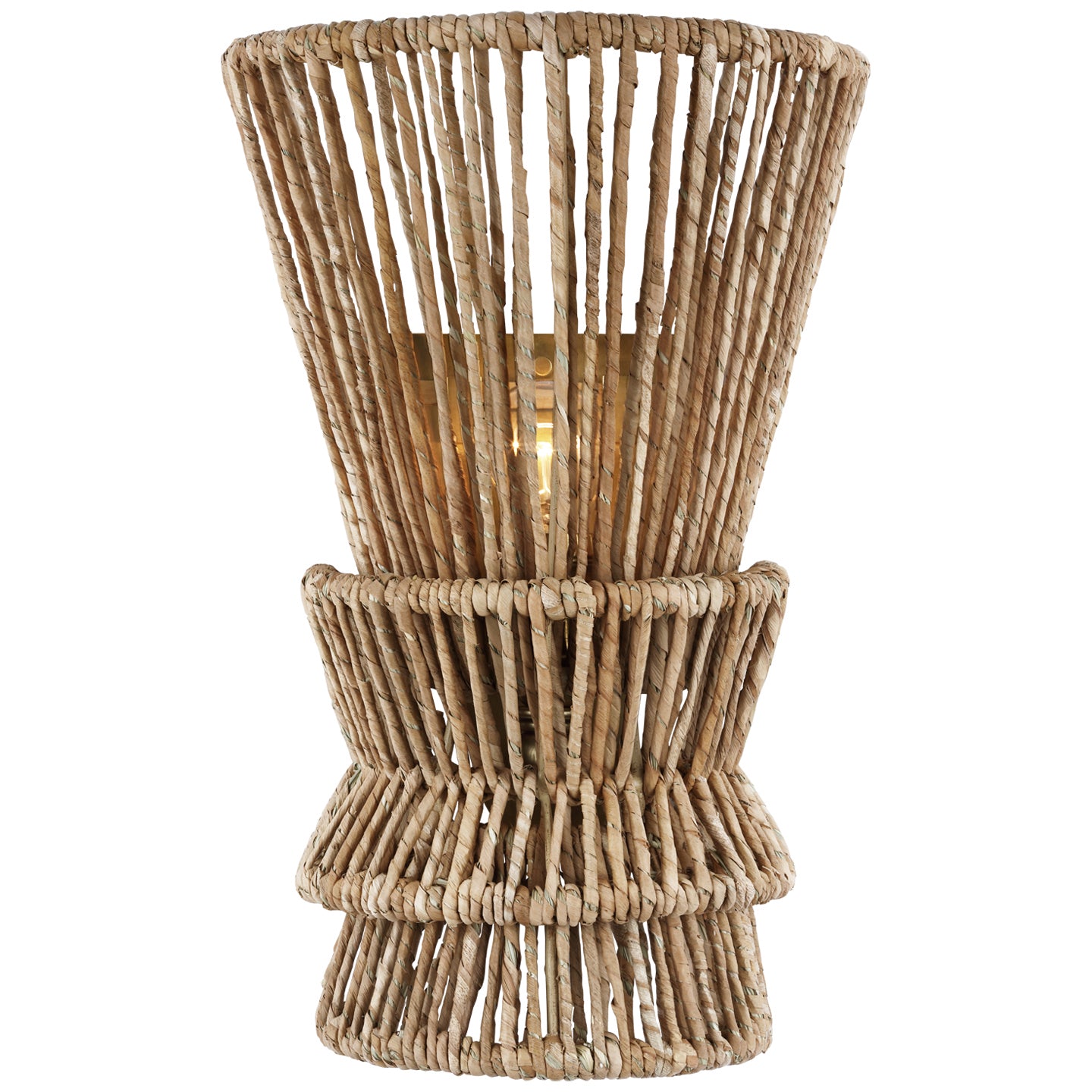 Antigua Medium Sconce in Antique-Burnished Brass and Natural Abaca