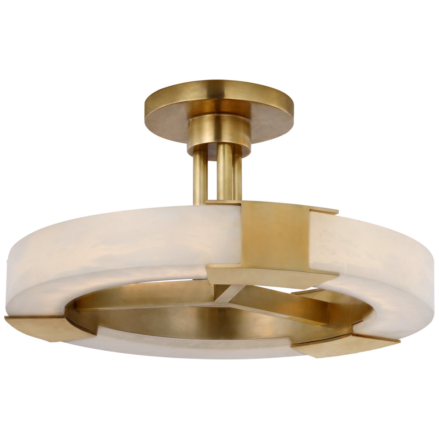Covet Medium Ring Semi-Flush Mount in Antique-Burnished Brass and Alabaster