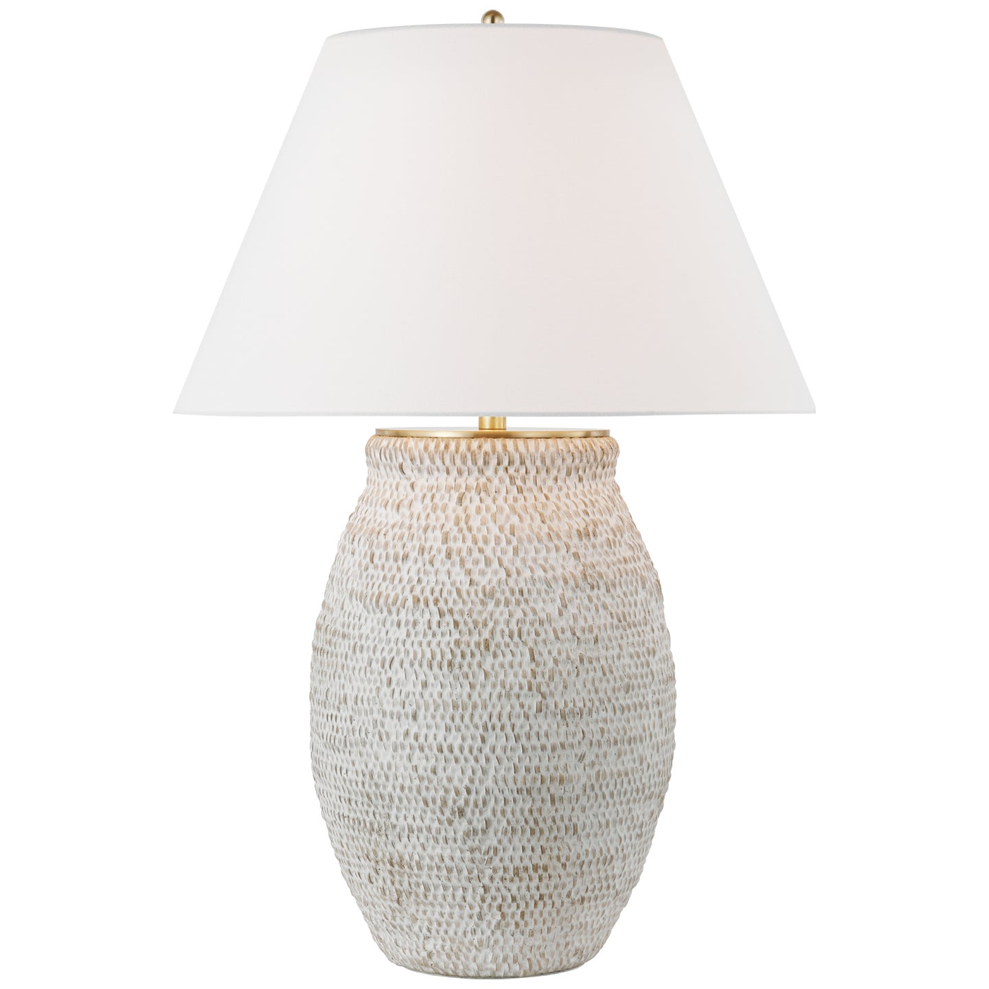 Avedon Large Table Lamp in Plaster White Rattan w/ Linen Shade