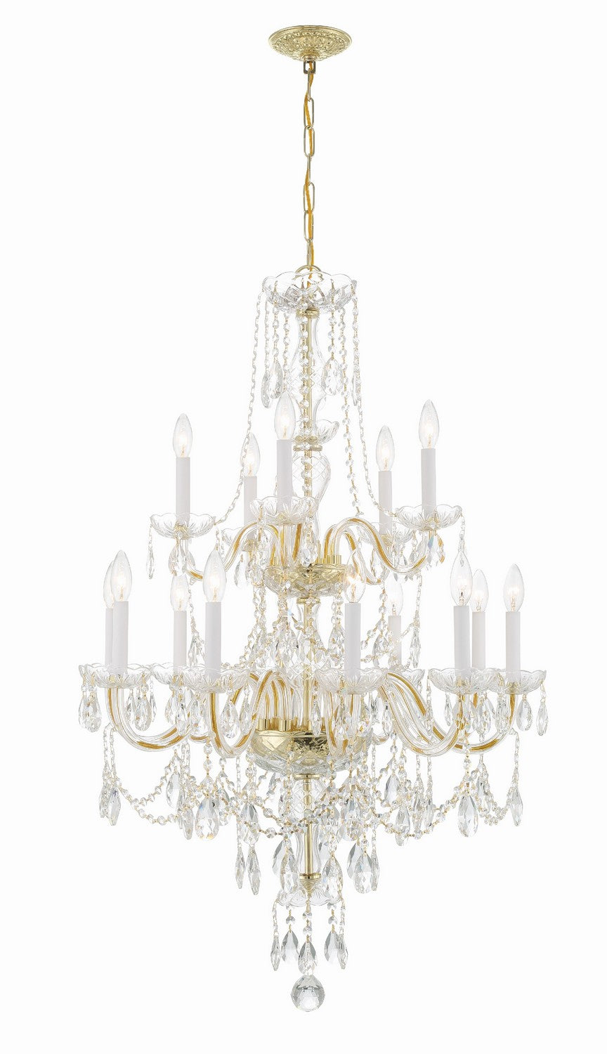 Traditional Crystal 15 Light Chandelier in Polished Brass