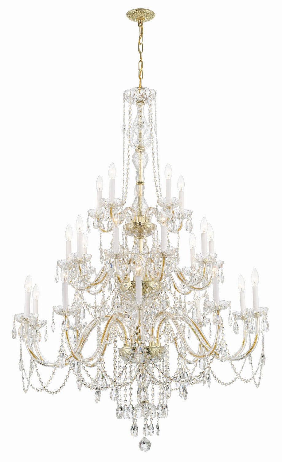 Traditional Crystal 25 Light Chandelier in Polished Brass