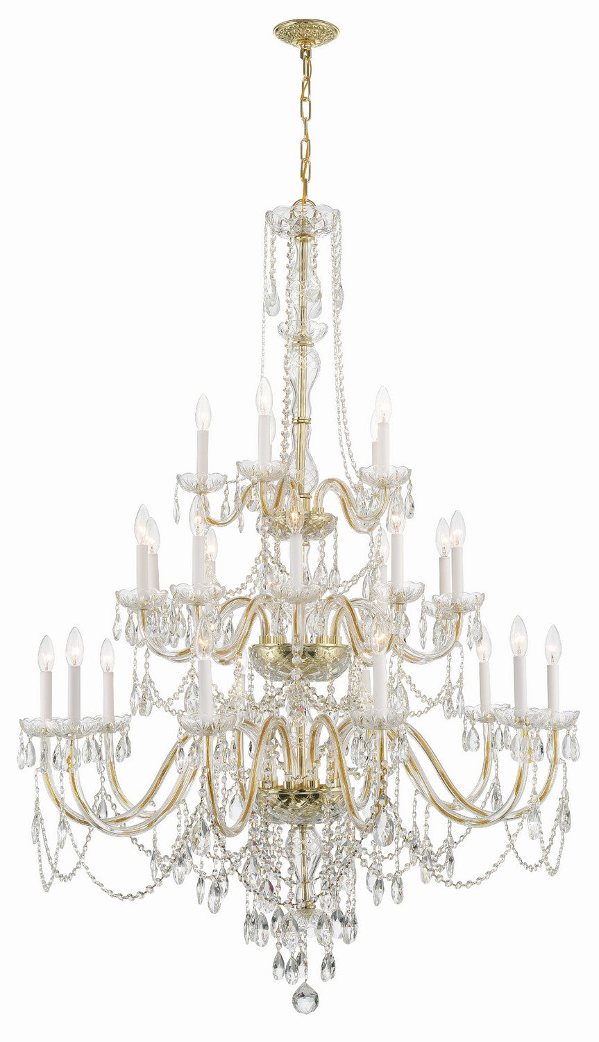 Traditional Crystal 25 Light Chandelier in Polished Brass