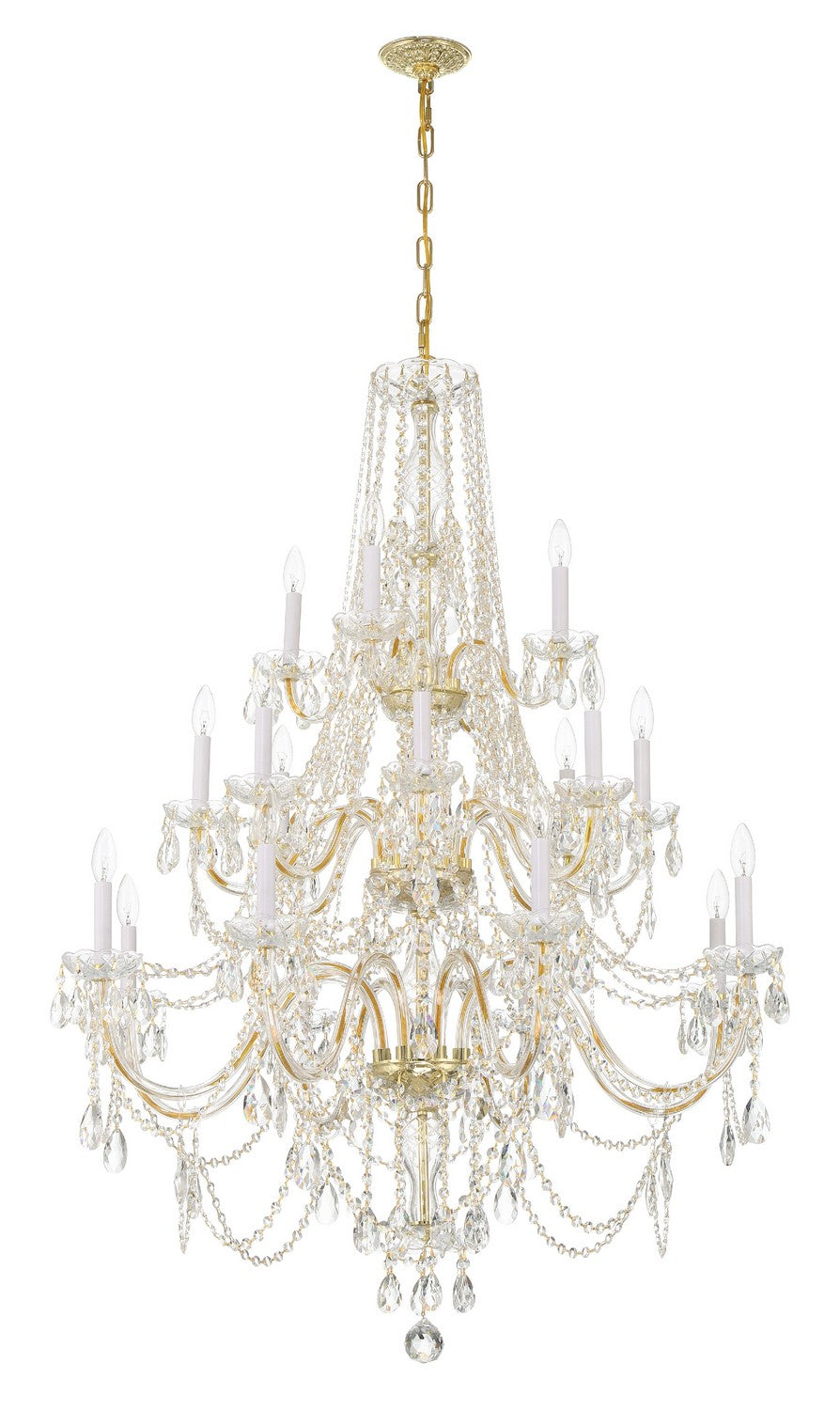 Traditional Crystal 20 Light Chandelier in Polished Brass