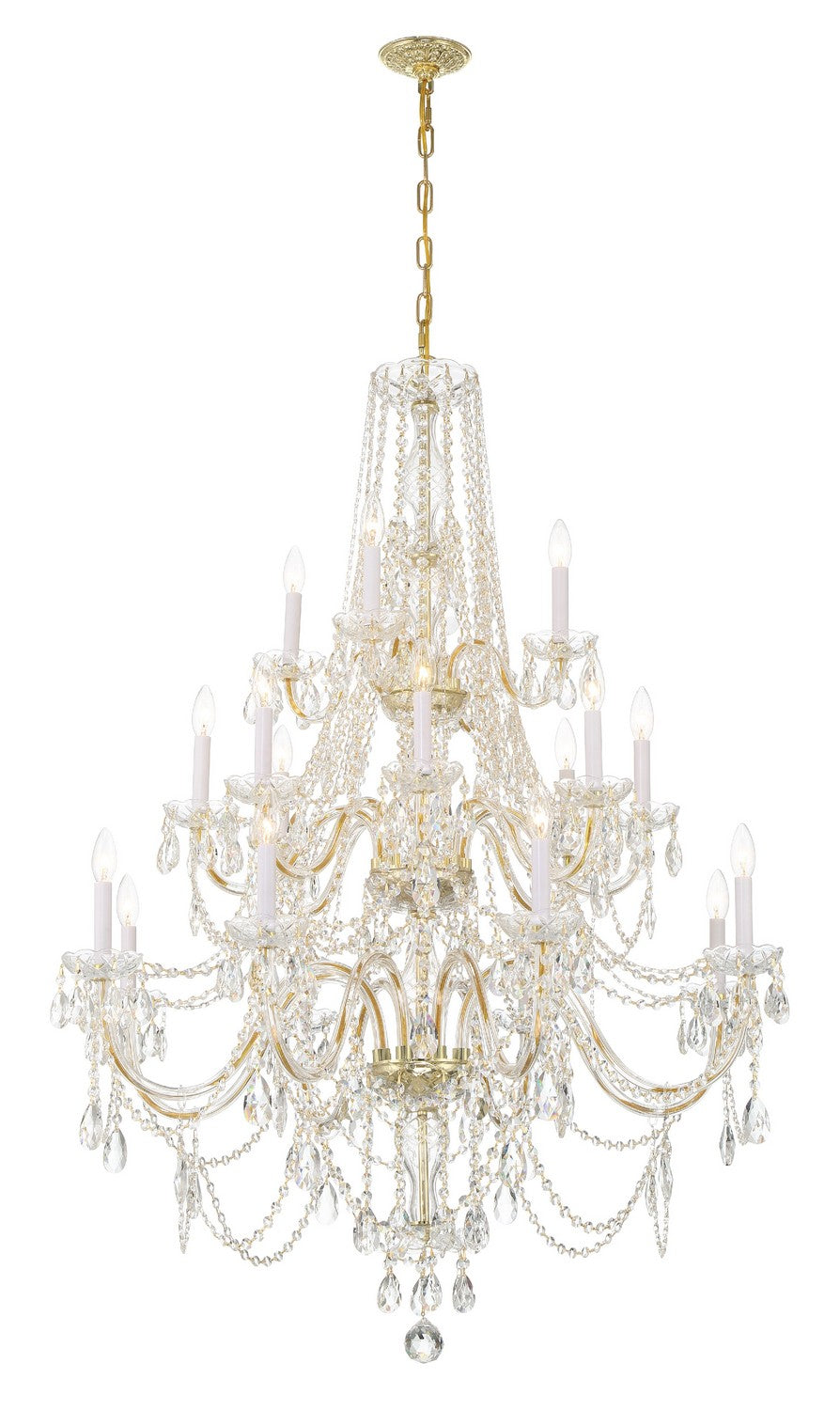 Traditional Crystal 20 Light Chandelier in Polished Brass