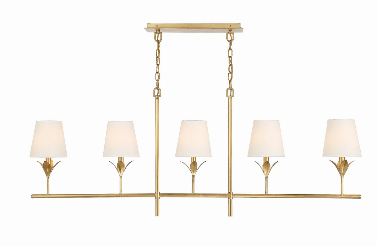 Broche Five Light Chandelier in Antique Gold